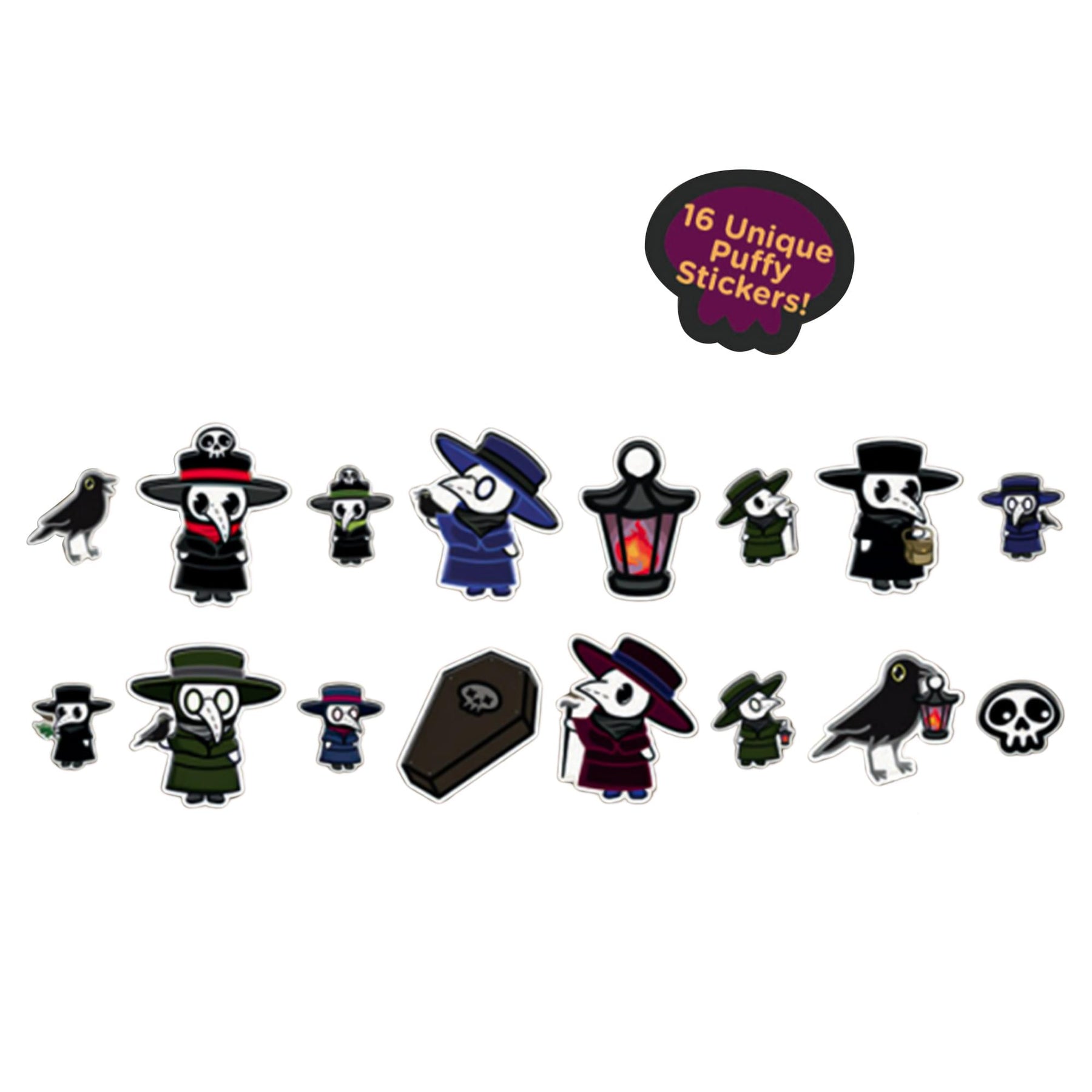 Plague Doctor Puffy Stickers In Embossed Tin | 16 Count