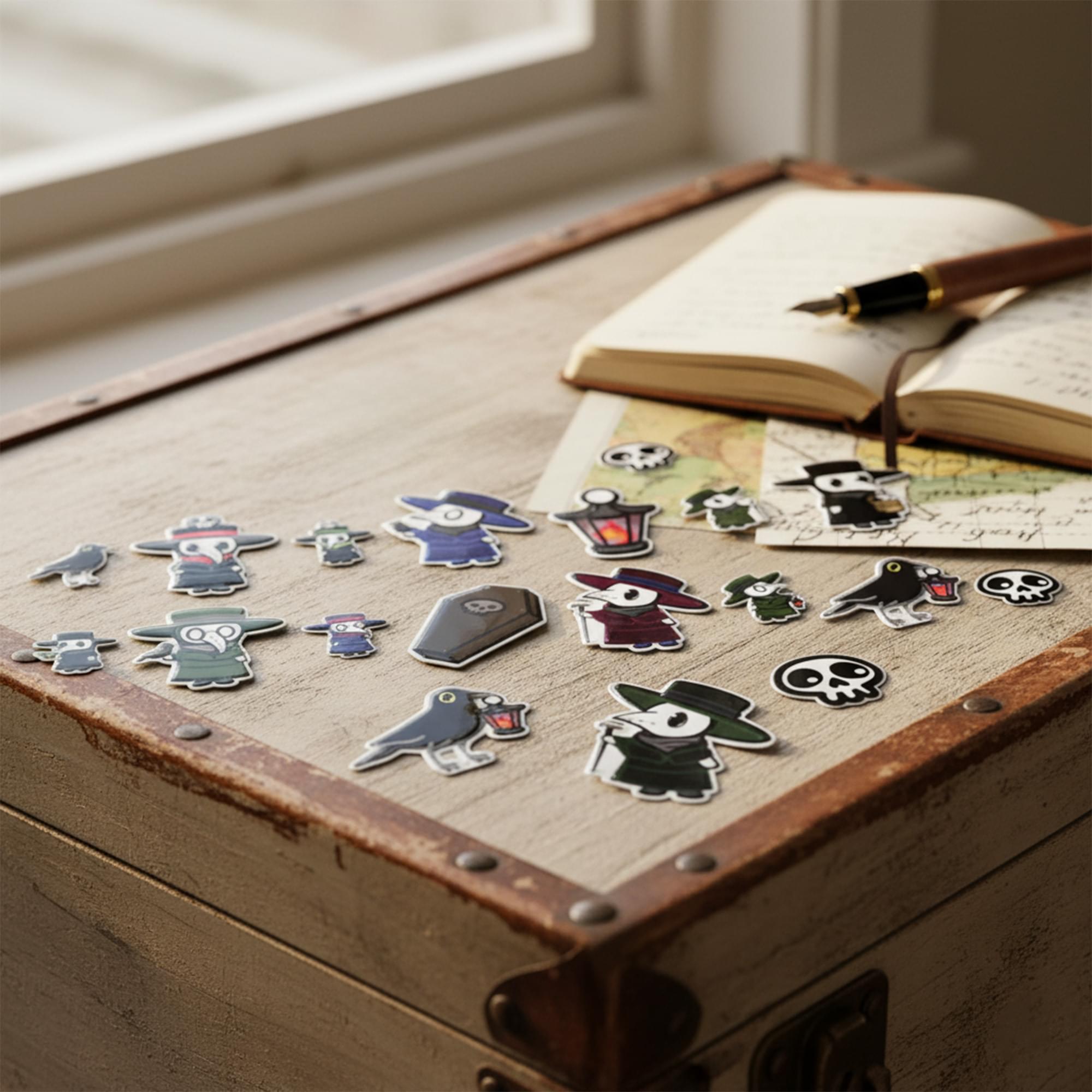 Plague Doctor Puffy Stickers In Embossed Tin | 16 Count