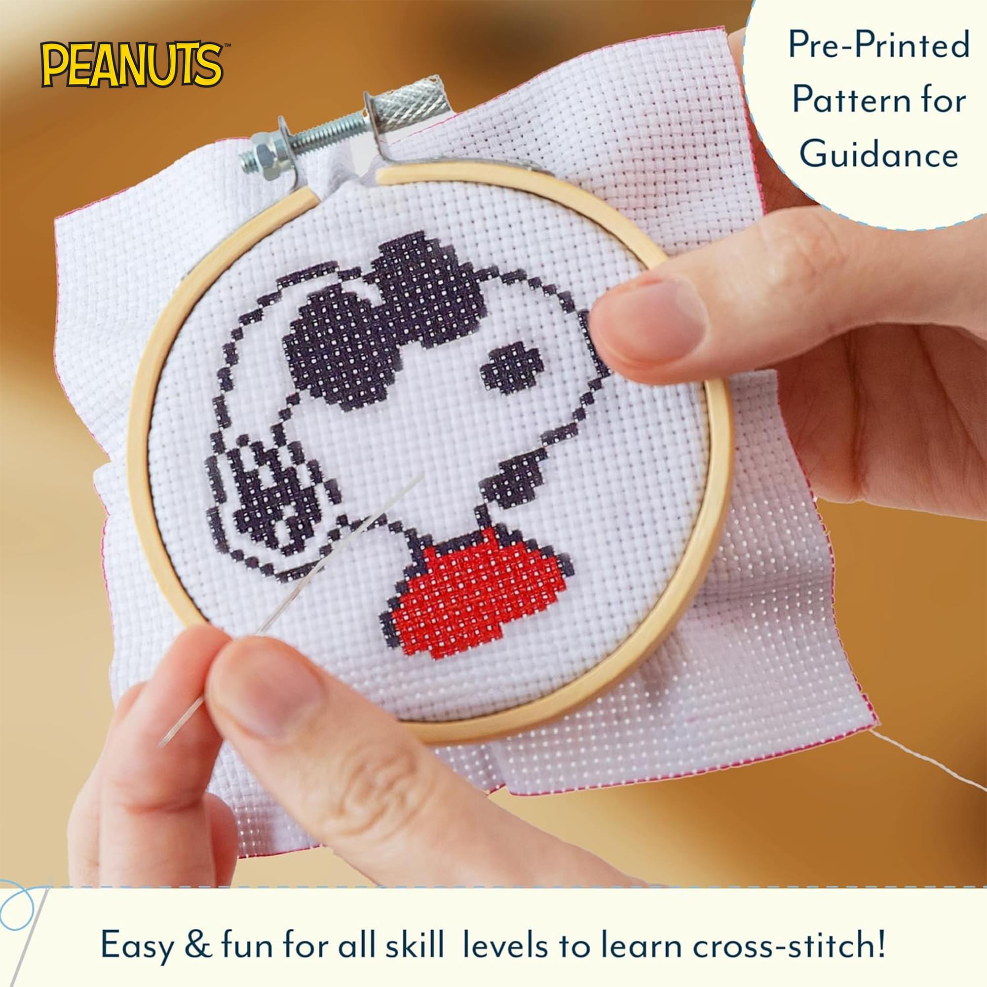 Peanuts Joe Cool Cross Stitch Embroidery Kit | 3.5 Inches