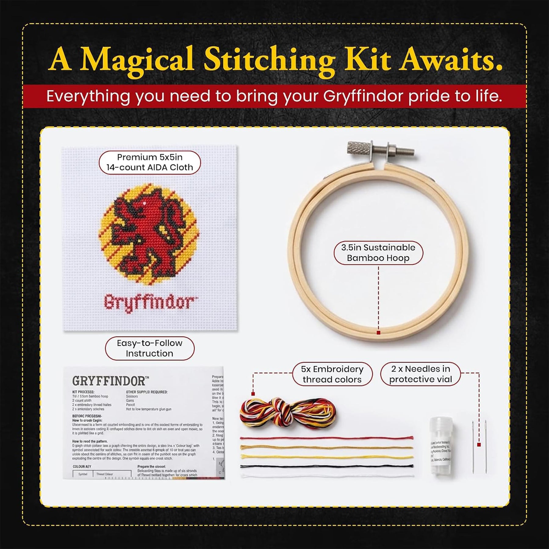 Harry Potter Gryffindor Cross Stitch Embroidery Kit