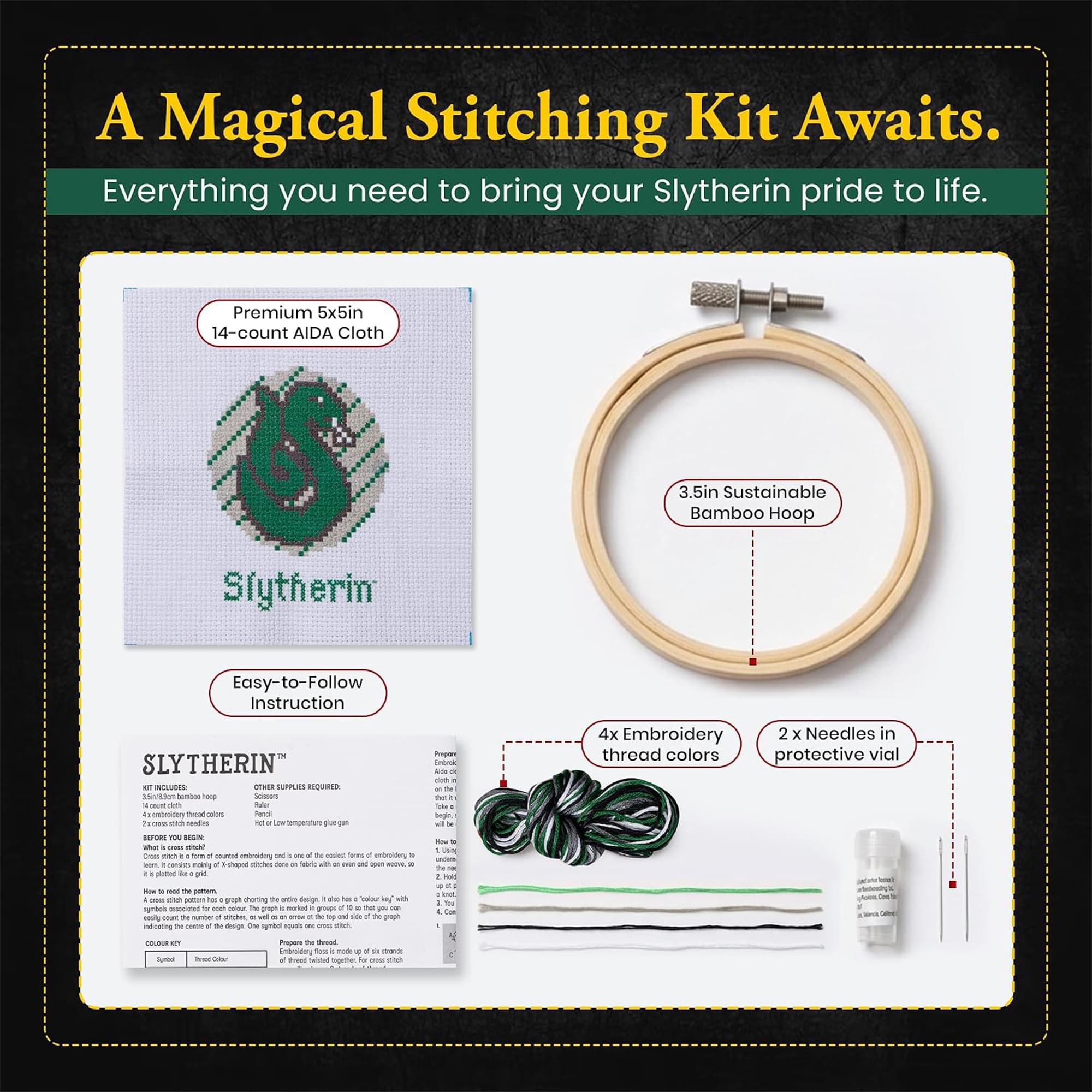 Harry Potter Slytherin Cross Stitch Embroidery Kit