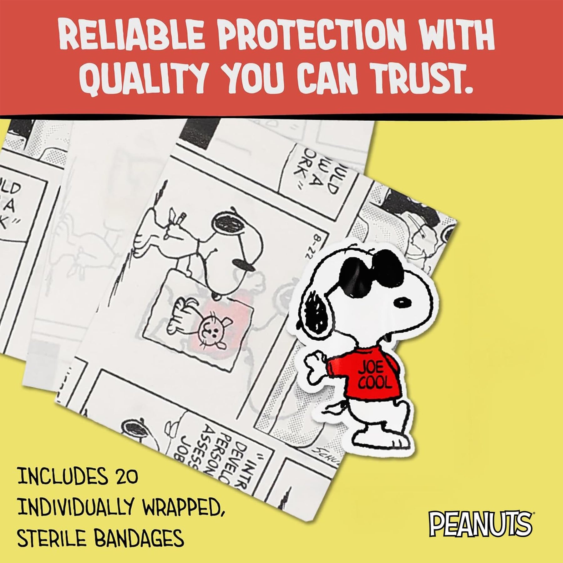 Peanuts Joe Cool Shaped Adhesive Bandages | 20 Count
