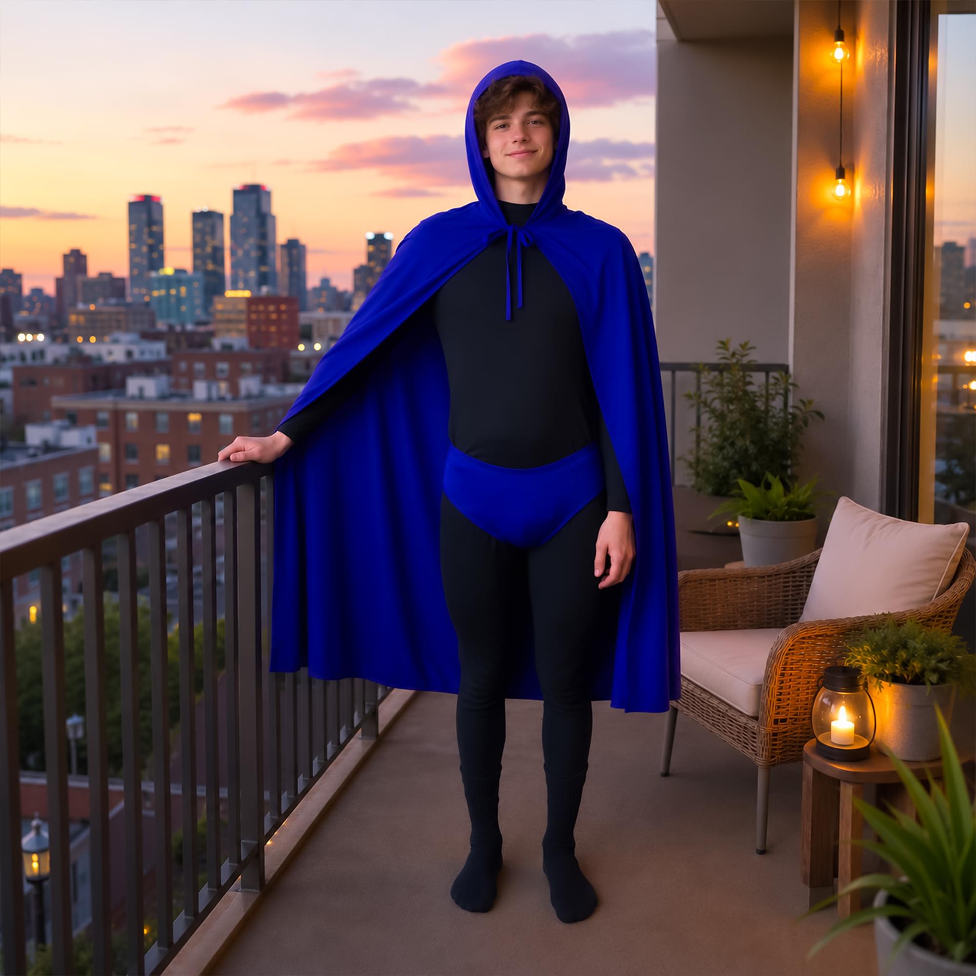 Purple Hooded Superhero Cape & Pants Adult Costume Kit