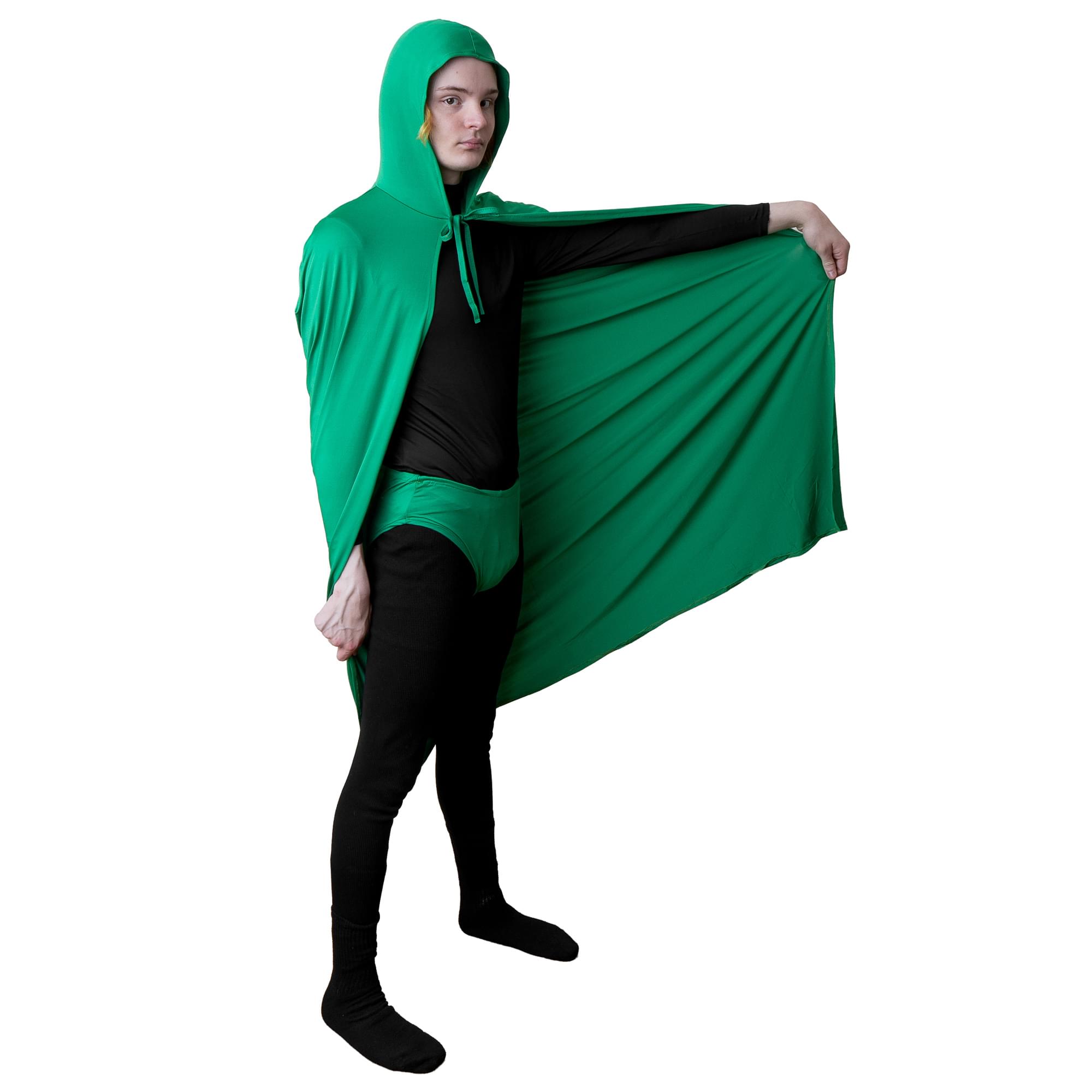 Green Hooded Superhero Cape & Pants Adult Costume Kit