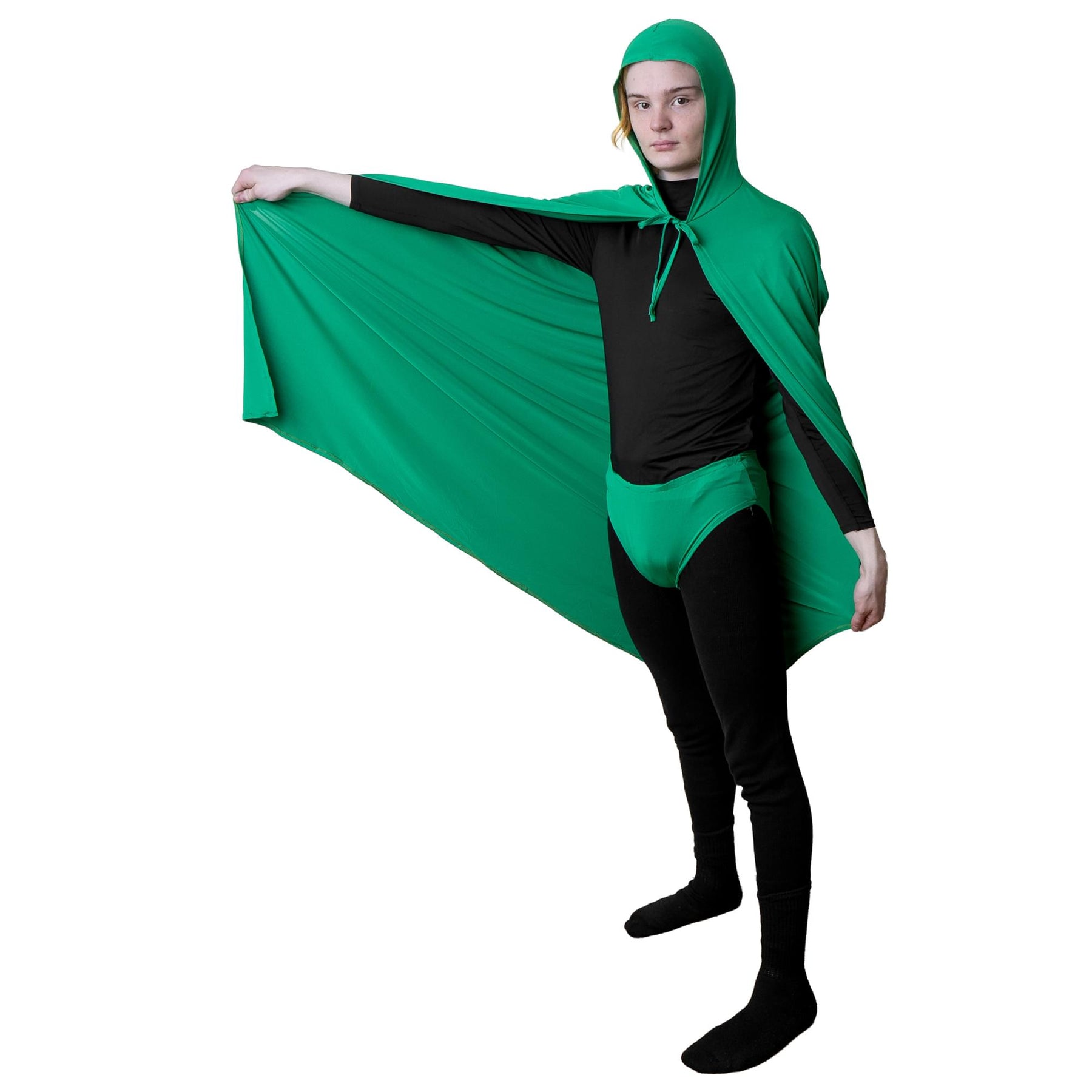 Green Hooded Superhero Cape & Pants Adult Costume Kit