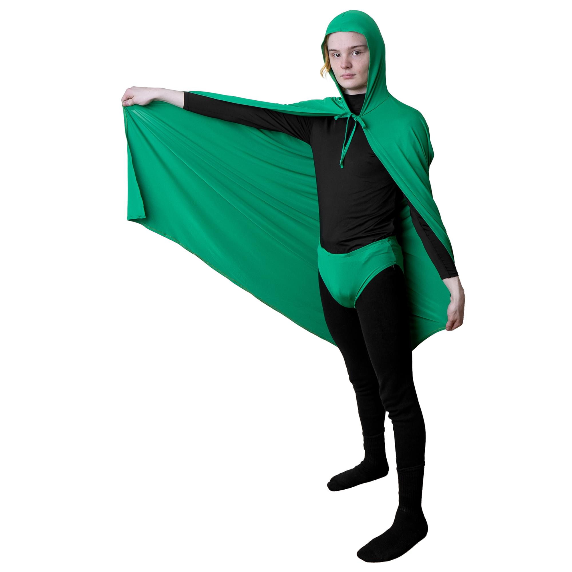 Green Hooded Superhero Cape & Pants Adult Costume Kit