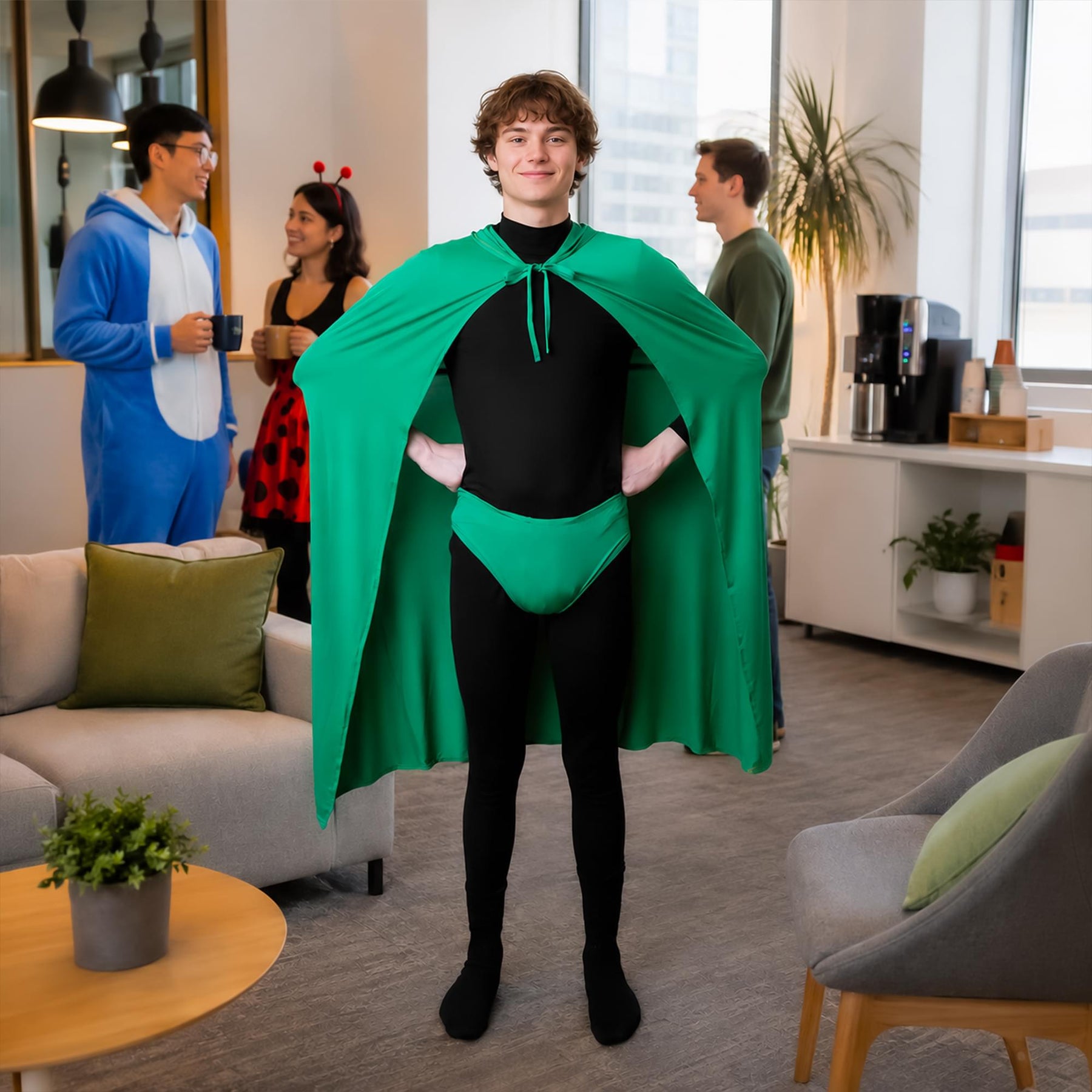 Green Hooded Superhero Cape & Pants Adult Costume Kit