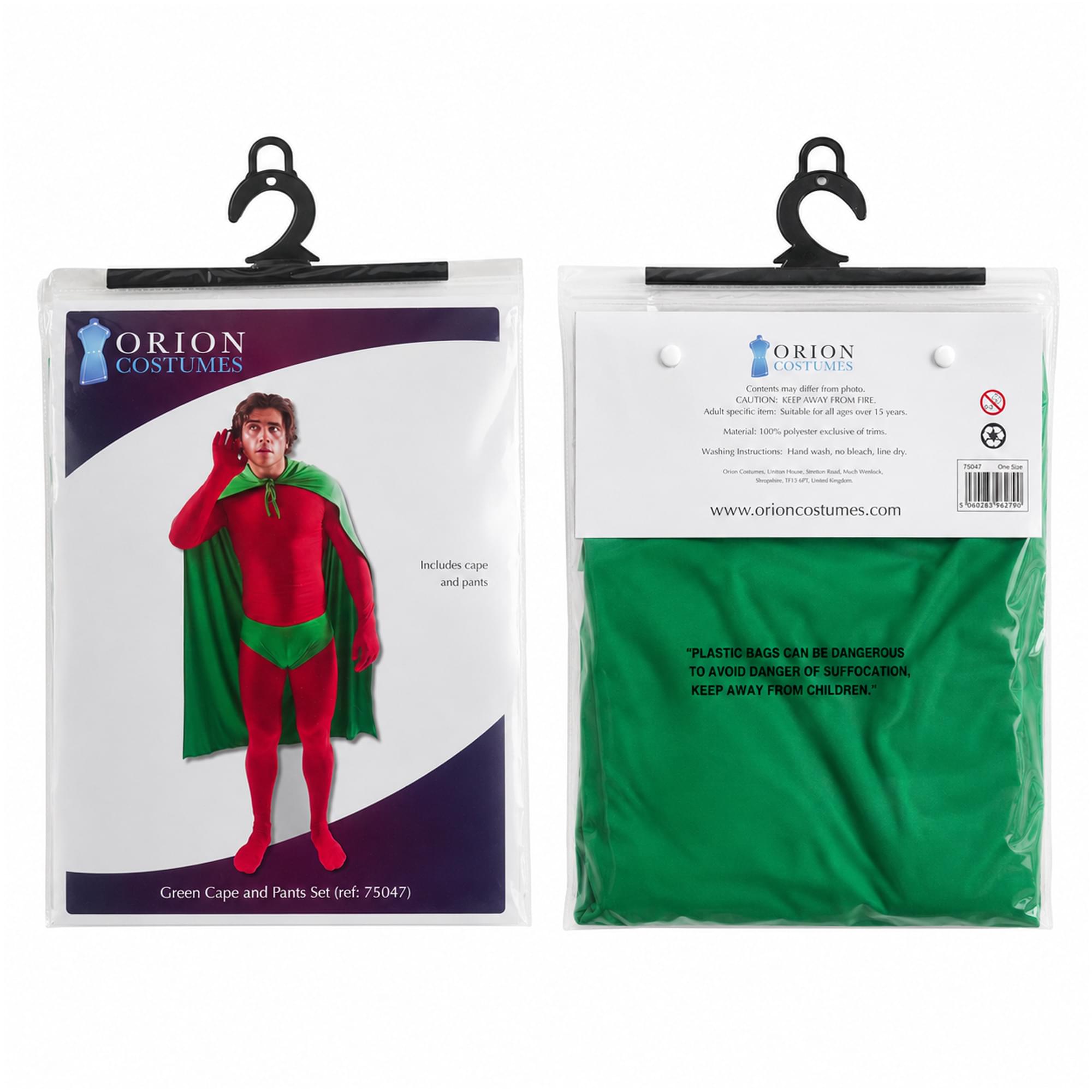 Green Hooded Superhero Cape & Pants Adult Costume Kit
