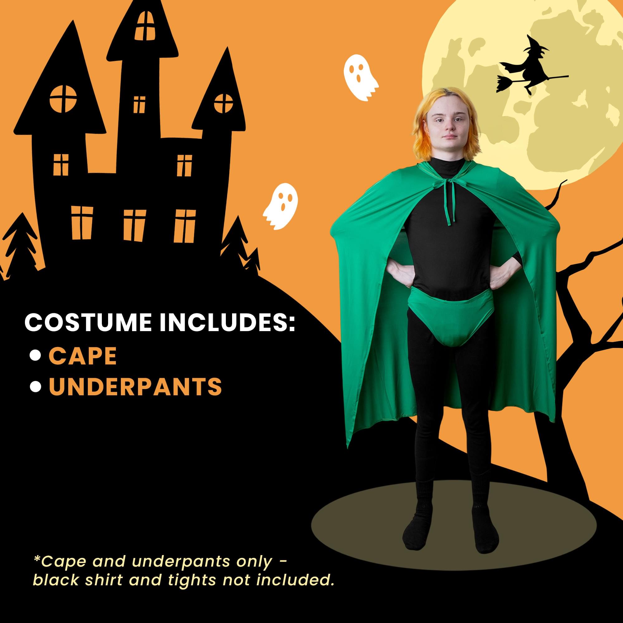 Green Hooded Superhero Cape & Pants Adult Costume Kit