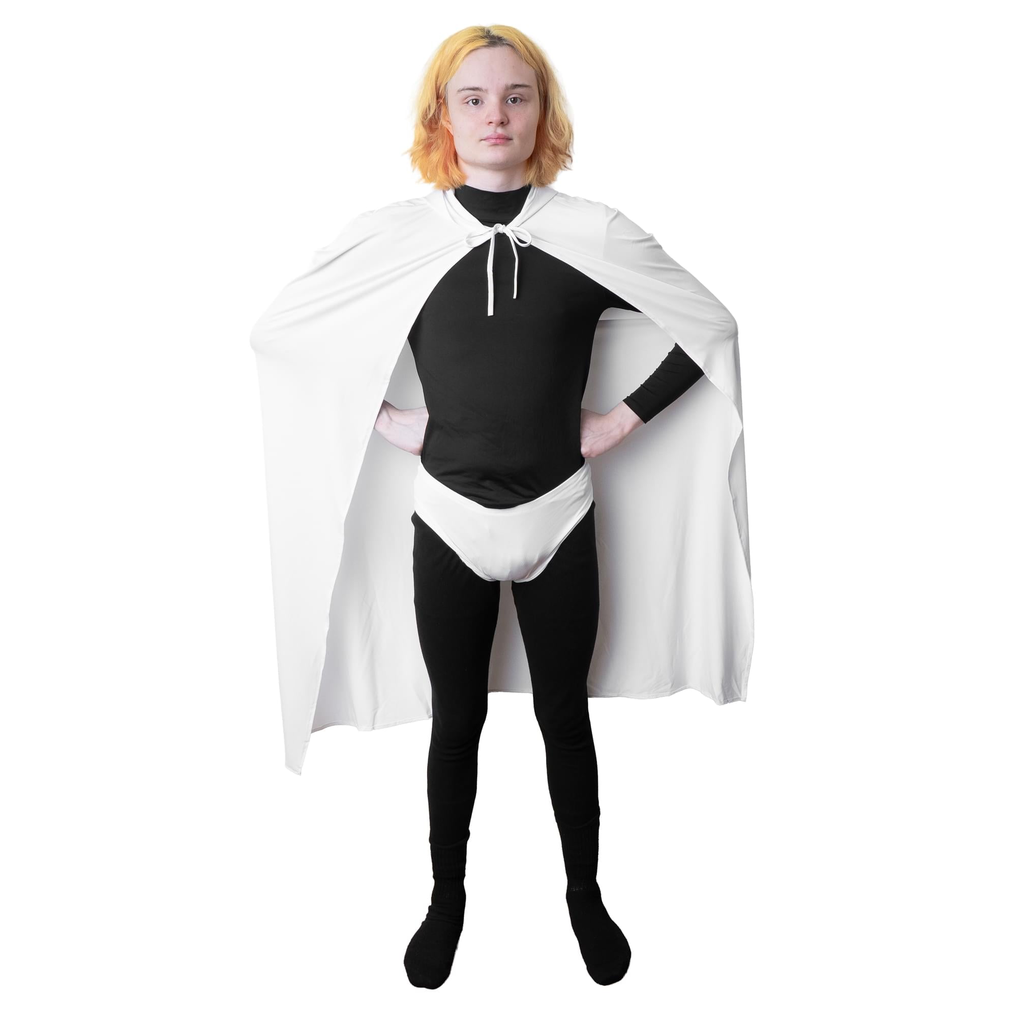 White Hooded Superhero Cape & Pants Adult Costume Kit