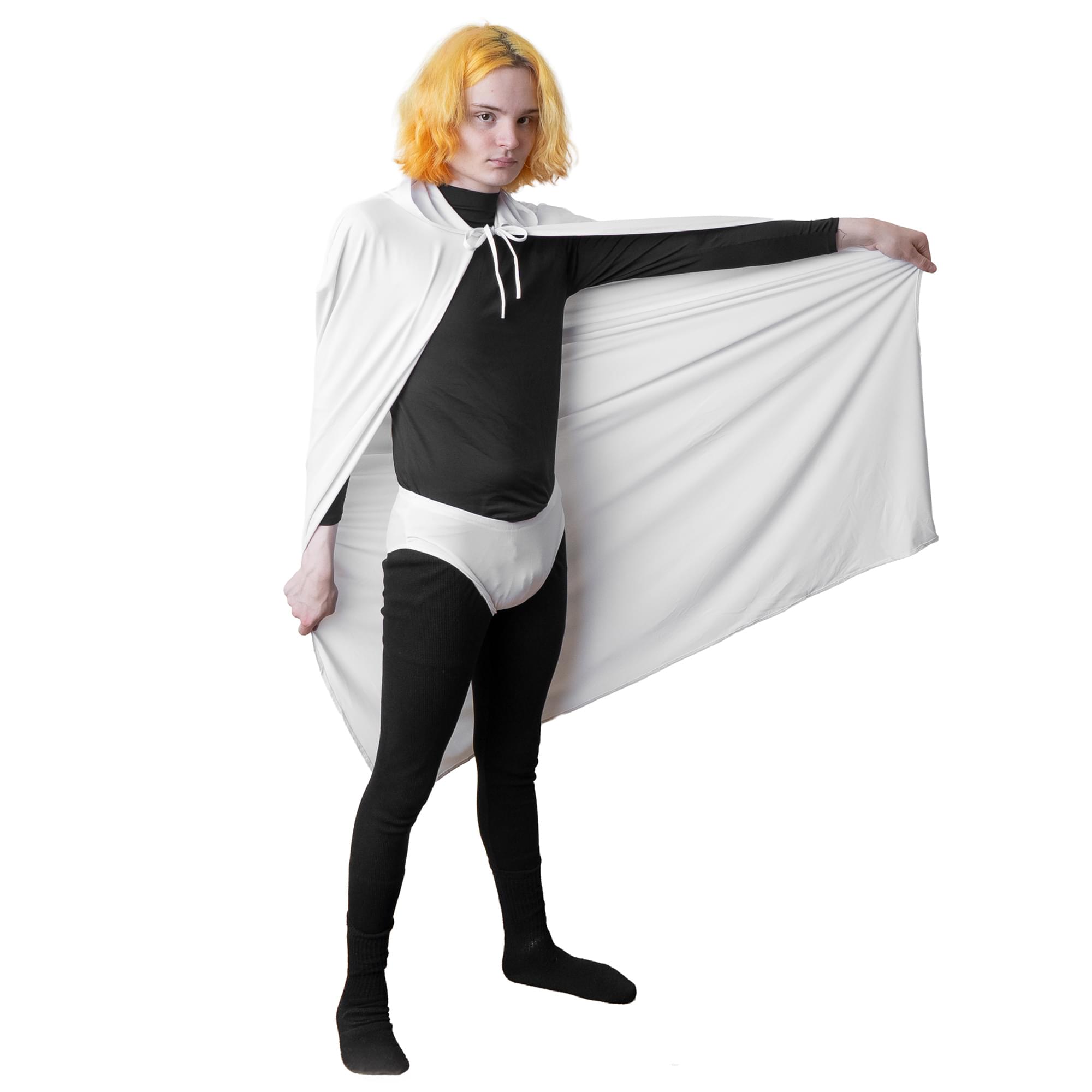 White Hooded Superhero Cape & Pants Adult Costume Kit