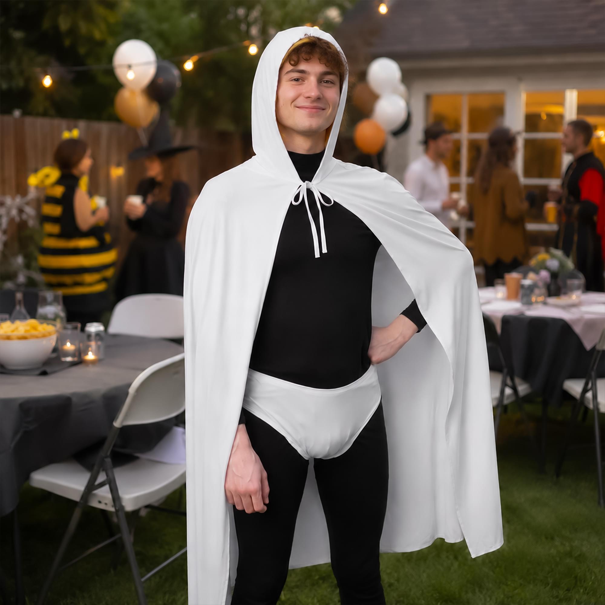 White Hooded Superhero Cape & Pants Adult Costume Kit