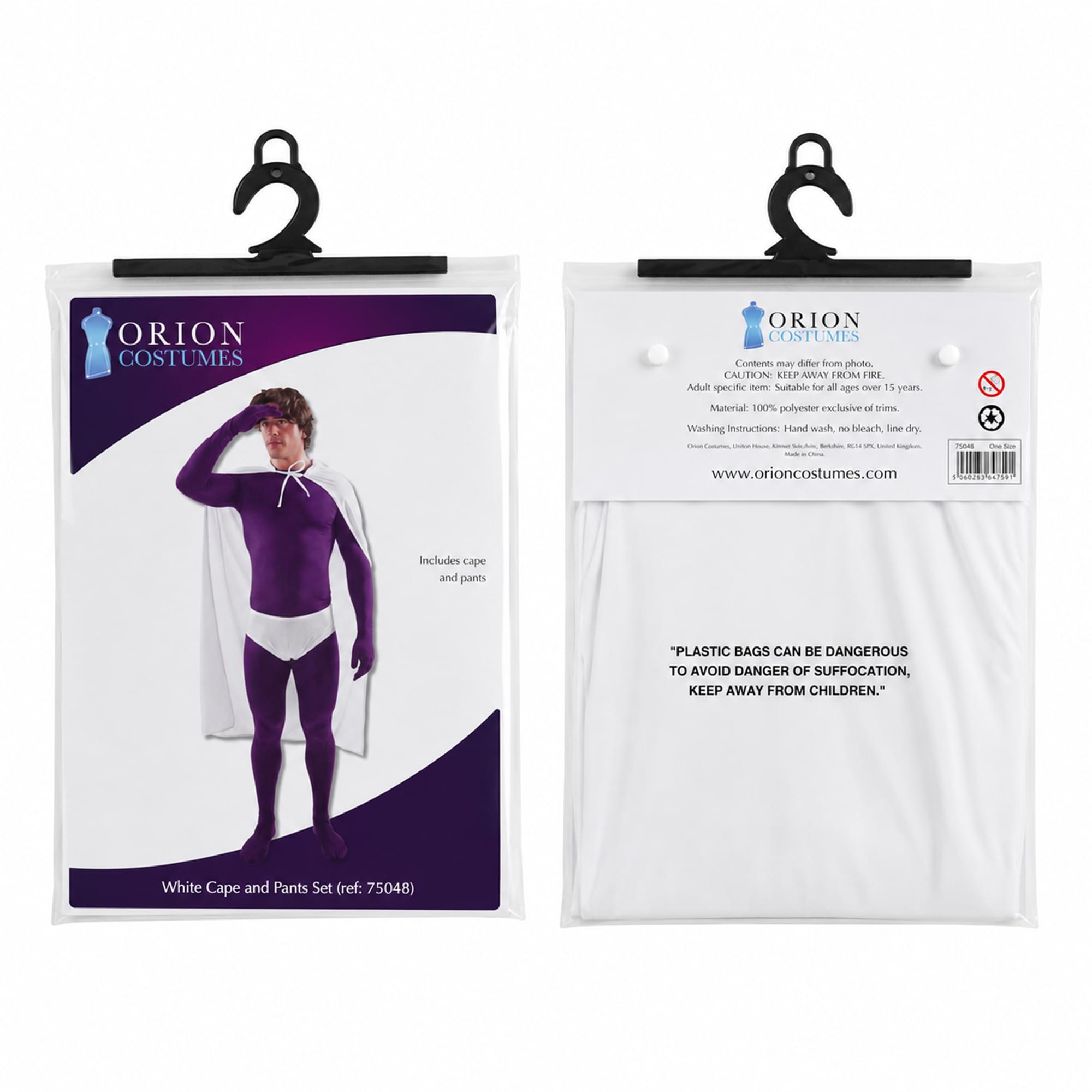 White Hooded Superhero Cape & Pants Adult Costume Kit