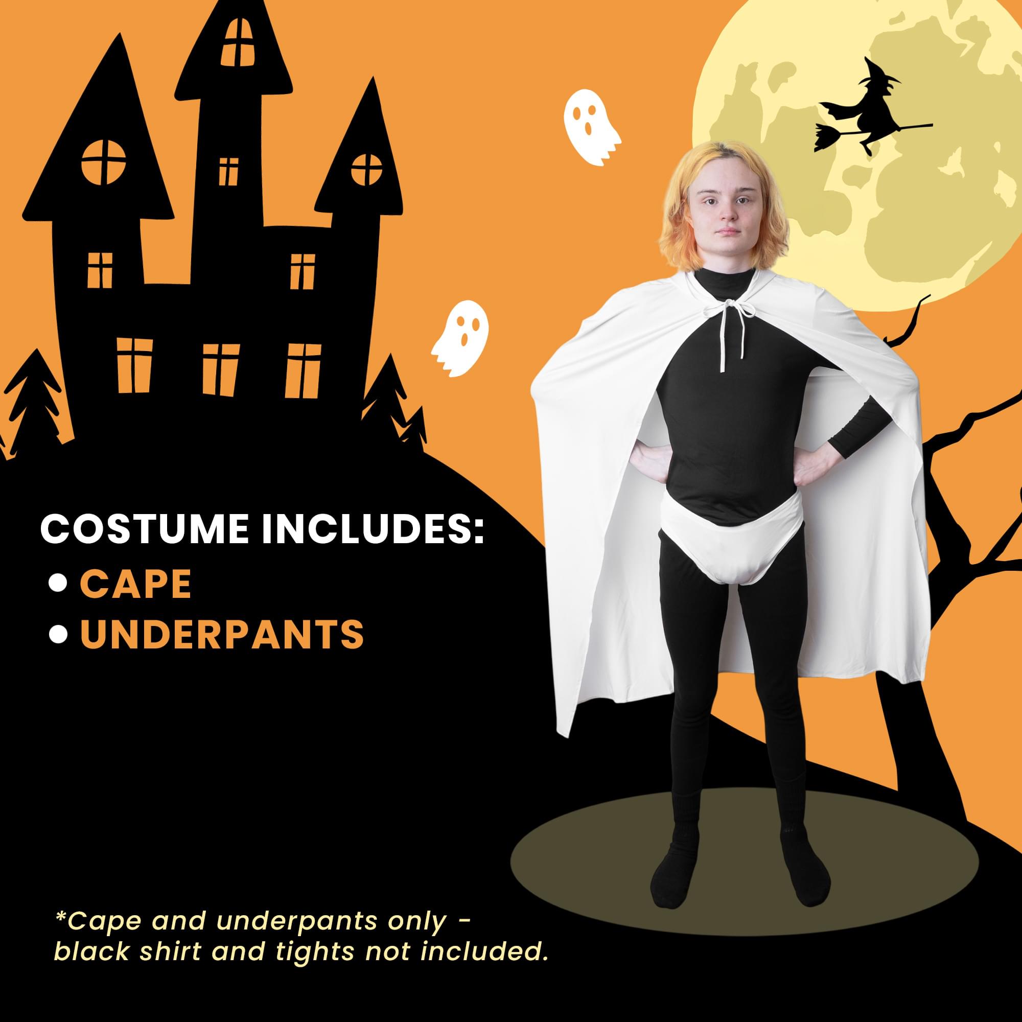 White Hooded Superhero Cape & Pants Adult Costume Kit