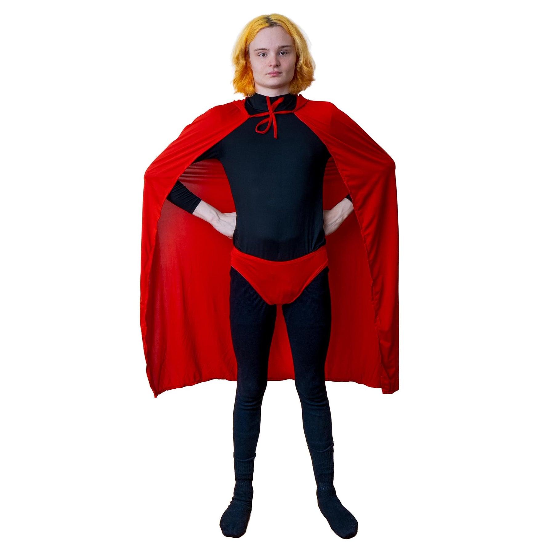 Red Hooded Superhero Cape & Pants Adult Costume Kit