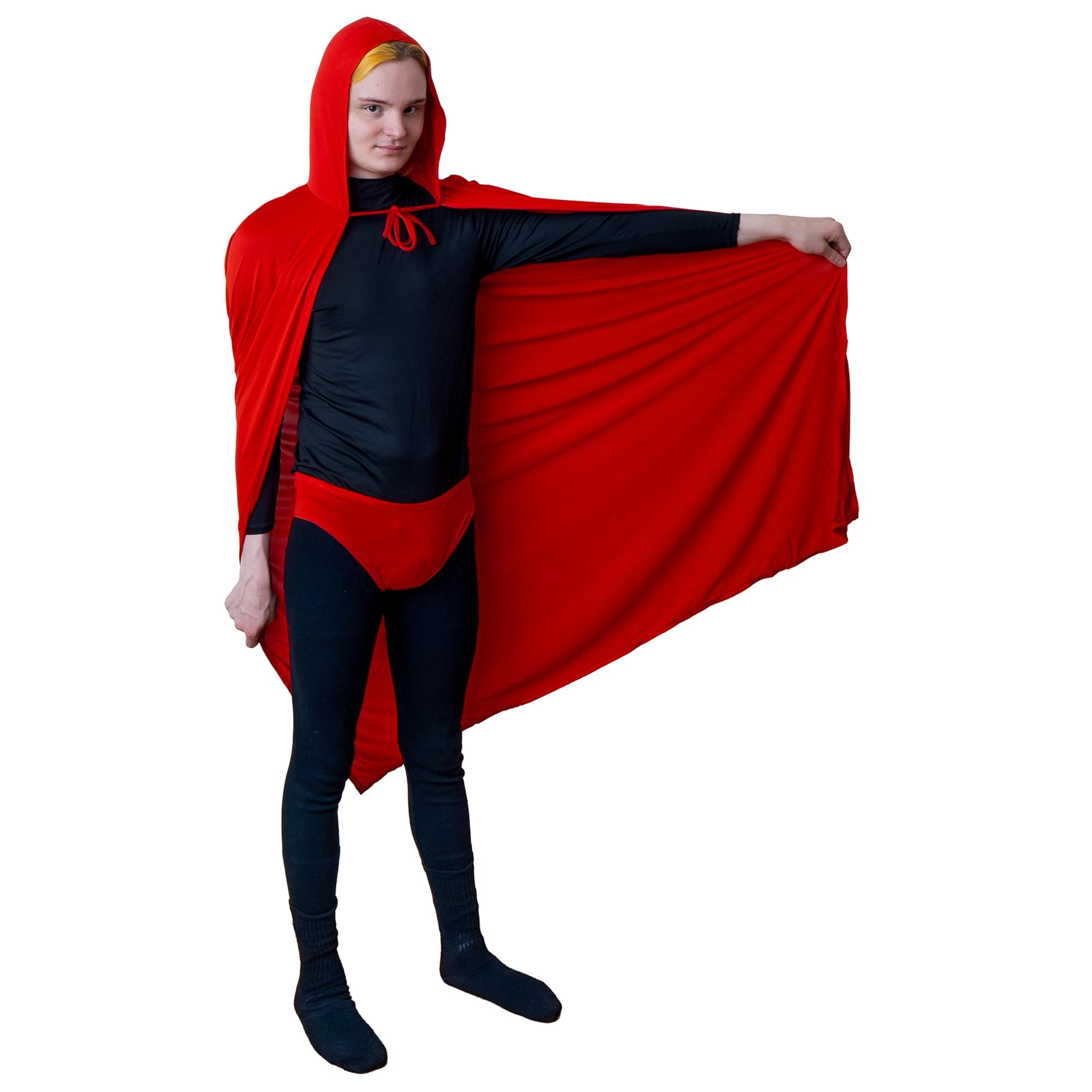 Red Hooded Superhero Cape & Pants Adult Costume Kit