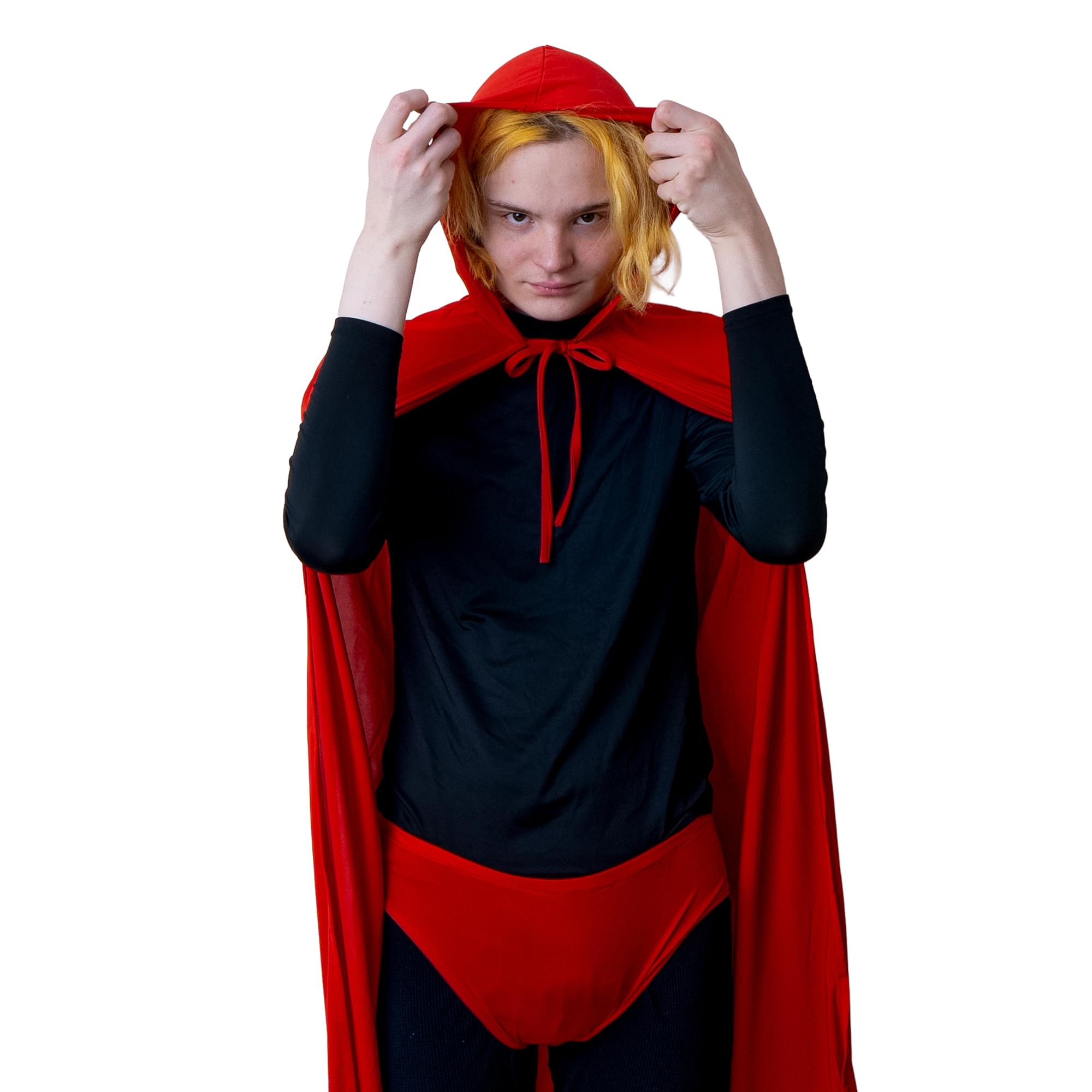 Red Hooded Superhero Cape & Pants Adult Costume Kit