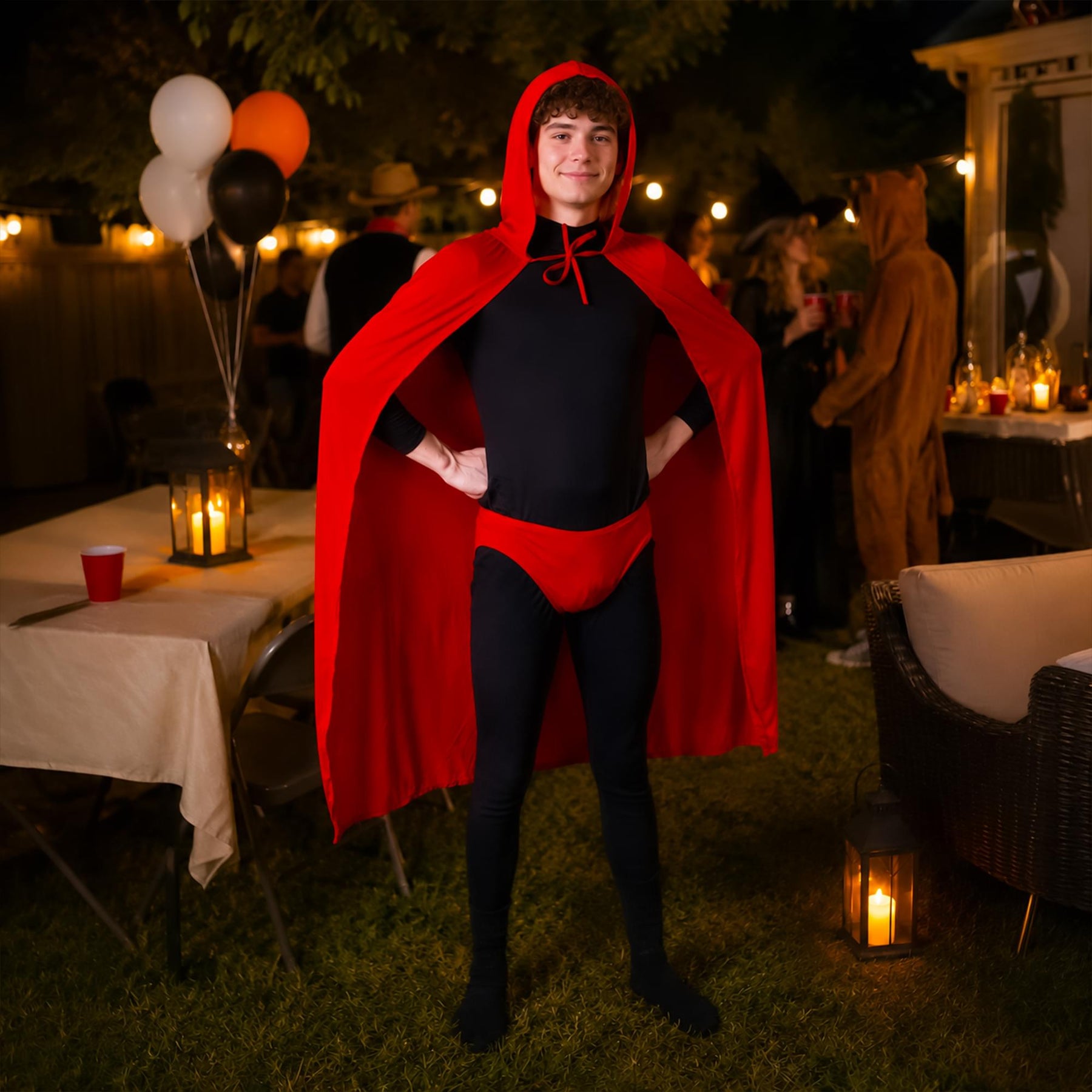 Red Hooded Superhero Cape & Pants Adult Costume Kit