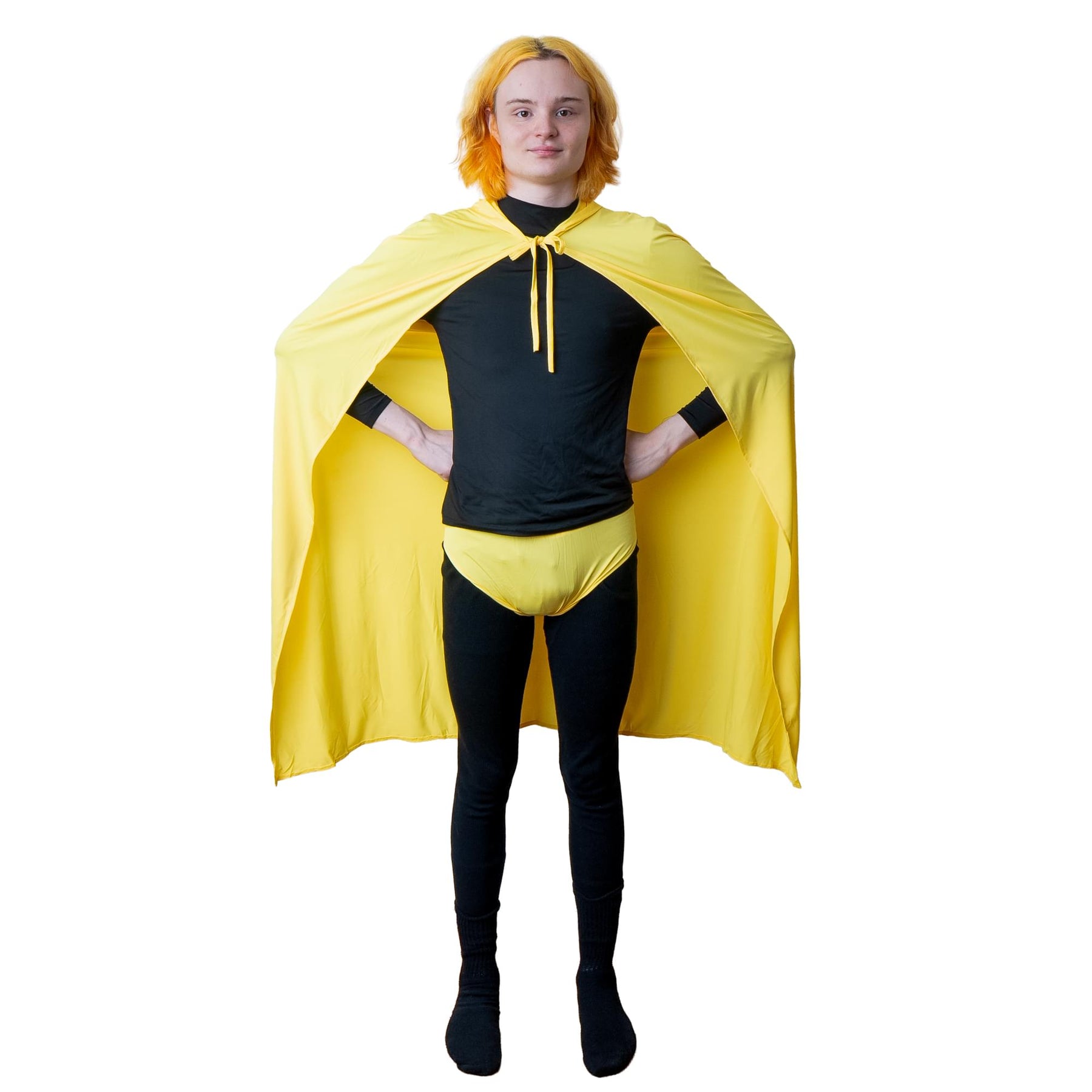 Yellow Hooded Superhero Cape & Pants Adult Costume Kit
