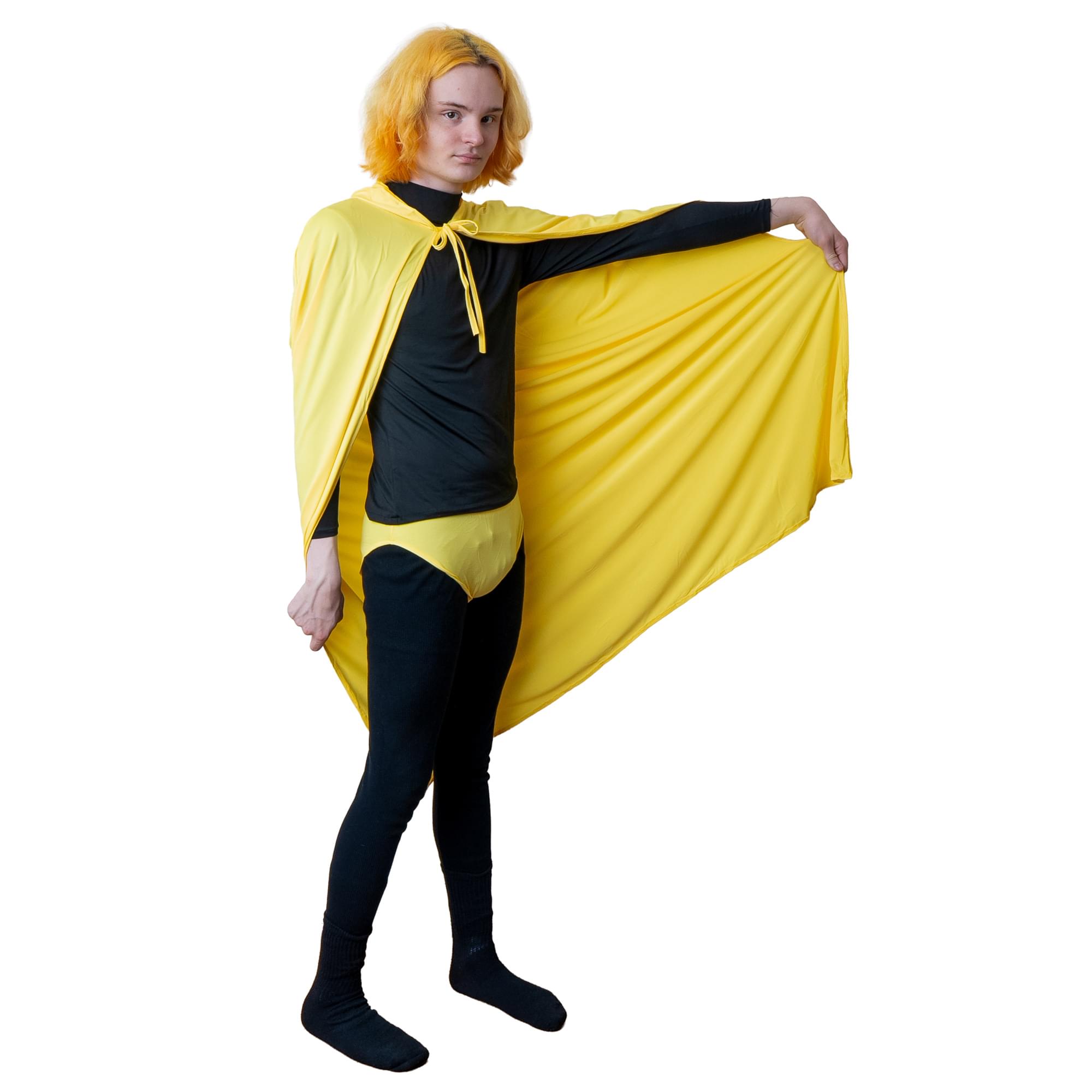 Yellow Hooded Superhero Cape & Pants Adult Costume Kit