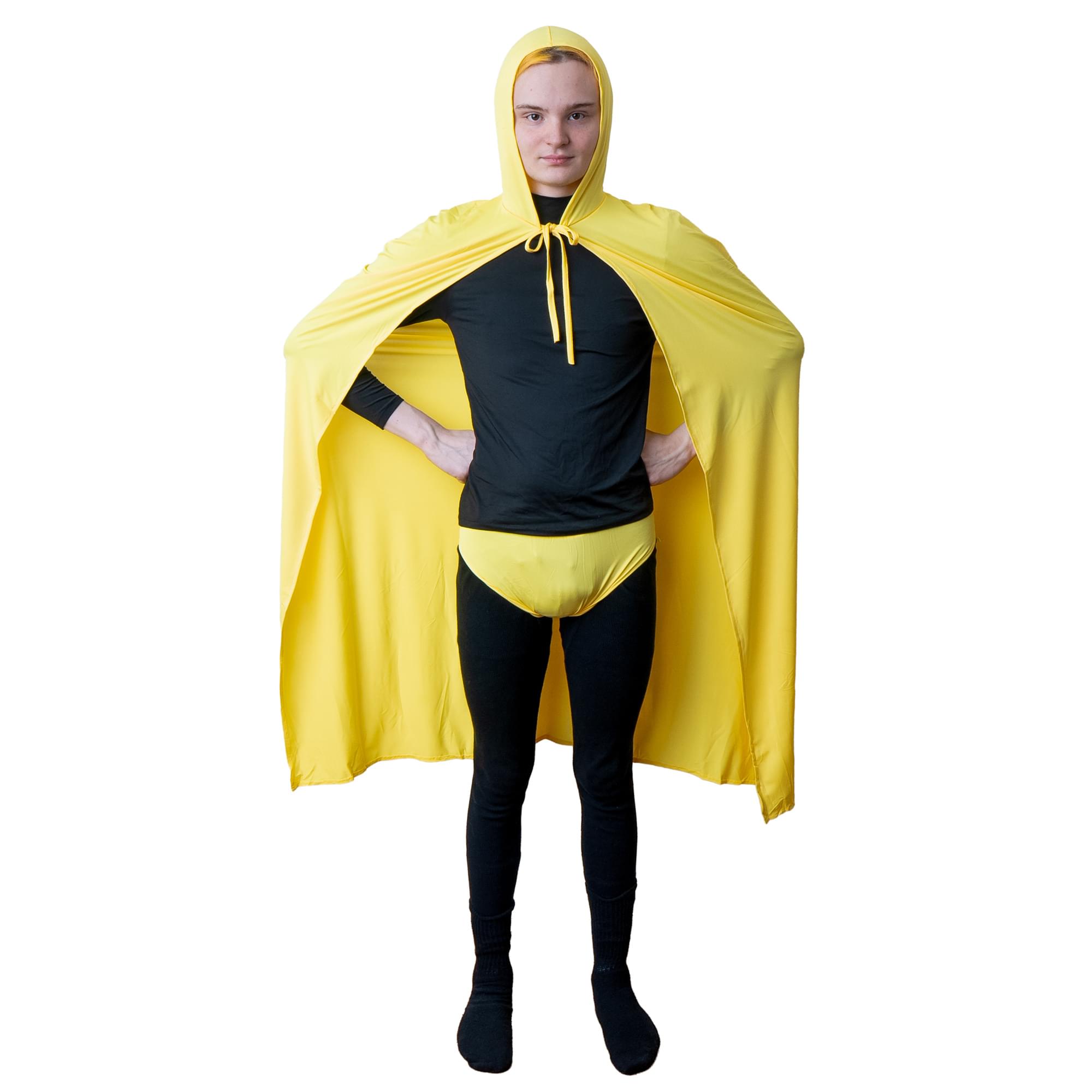 Yellow Hooded Superhero Cape & Pants Adult Costume Kit