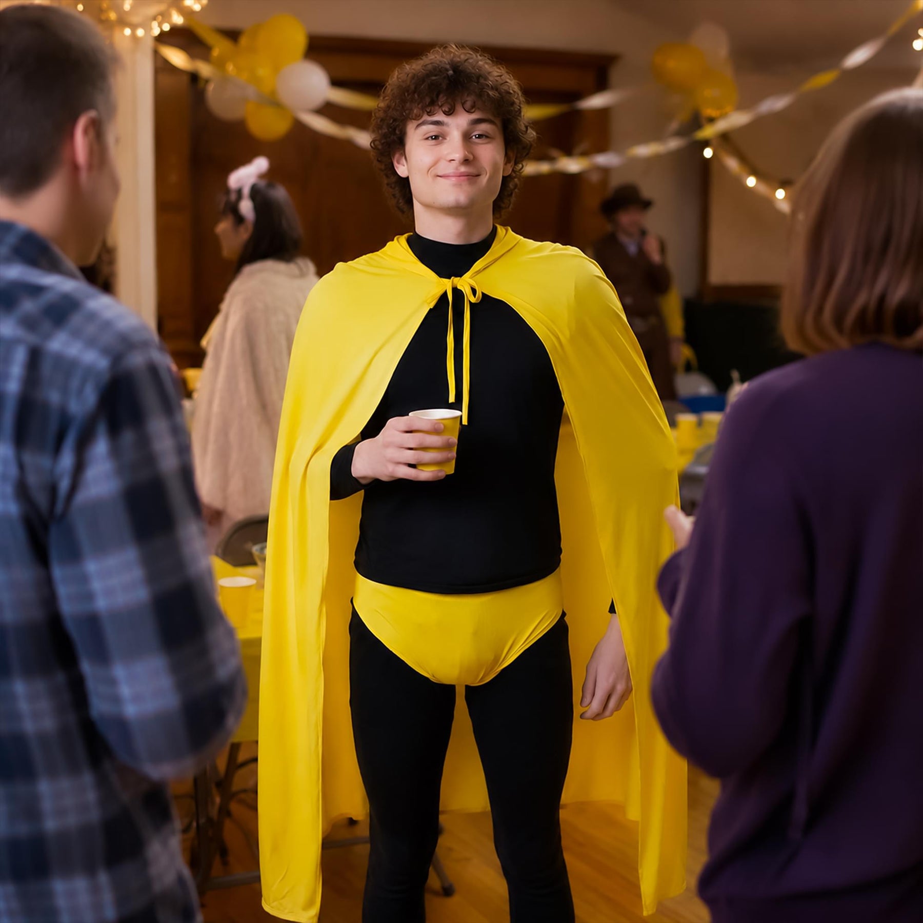 Yellow Hooded Superhero Cape & Pants Adult Costume Kit