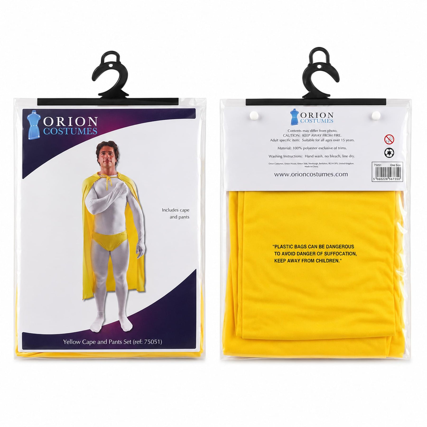 Yellow Hooded Superhero Cape & Pants Adult Costume Kit