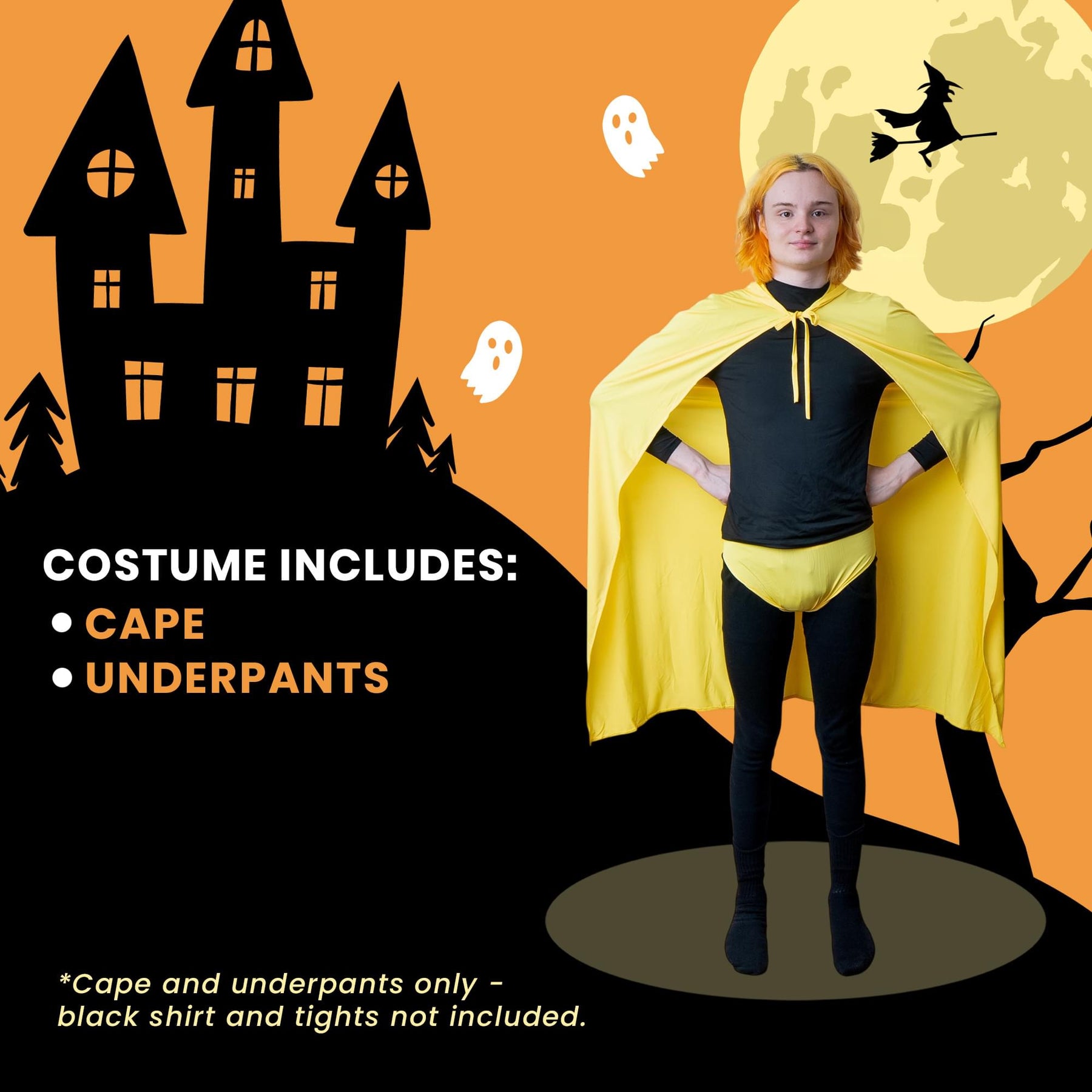 Yellow Hooded Superhero Cape & Pants Adult Costume Kit