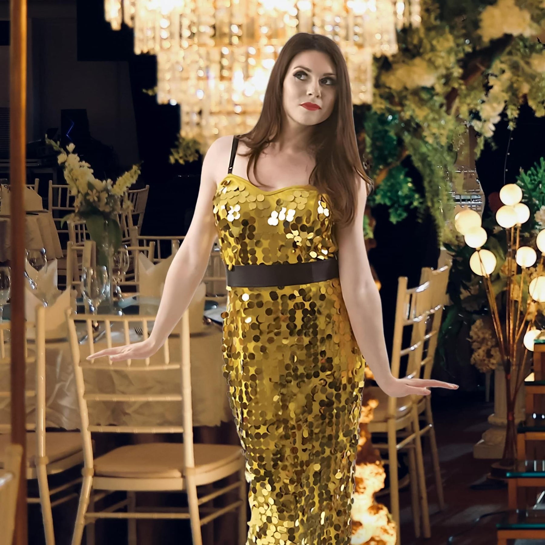 Women's Gold Soul Singer Adult Costume Dress