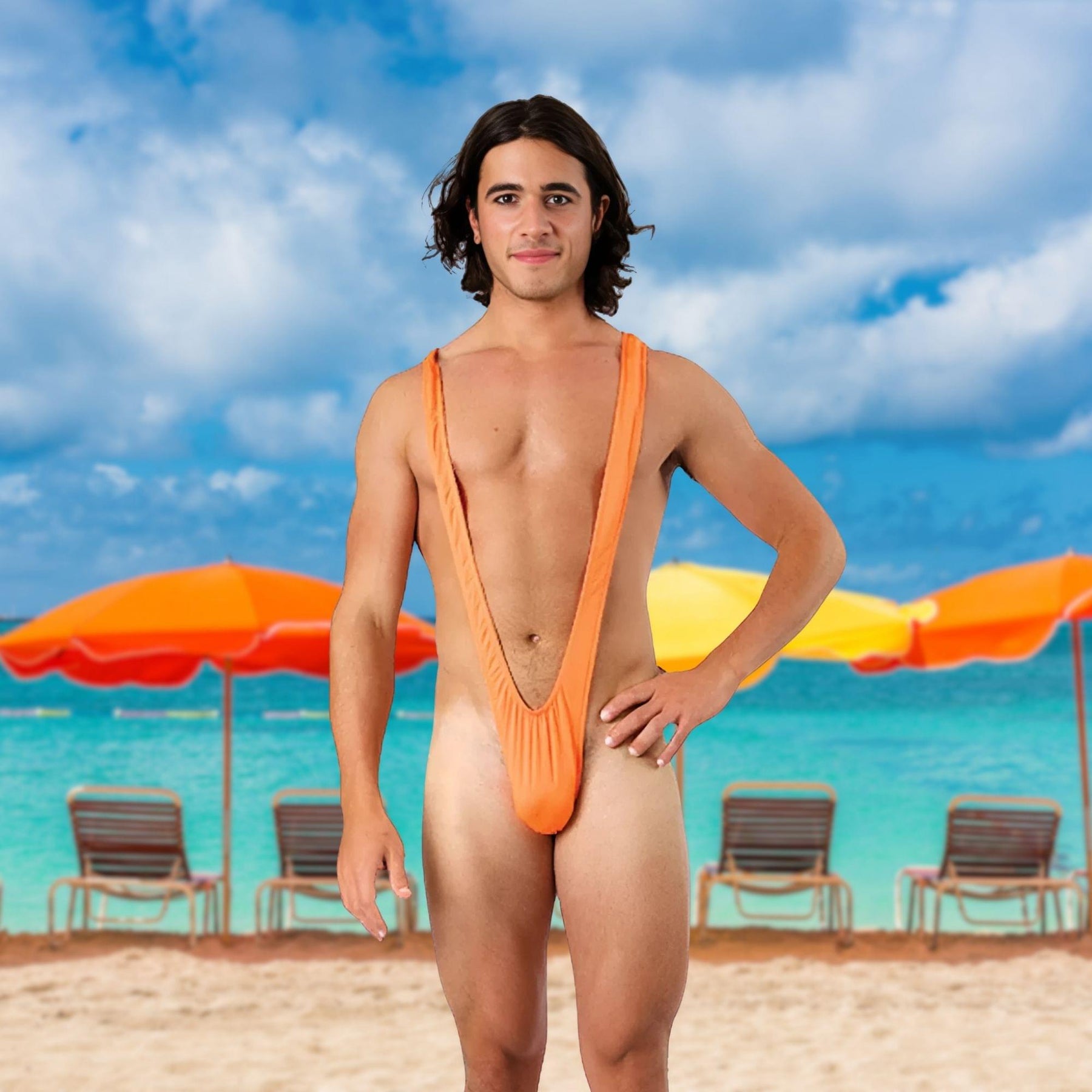 Borat Mankini Thong Swimsuit (luminous Orange) Adult Costume