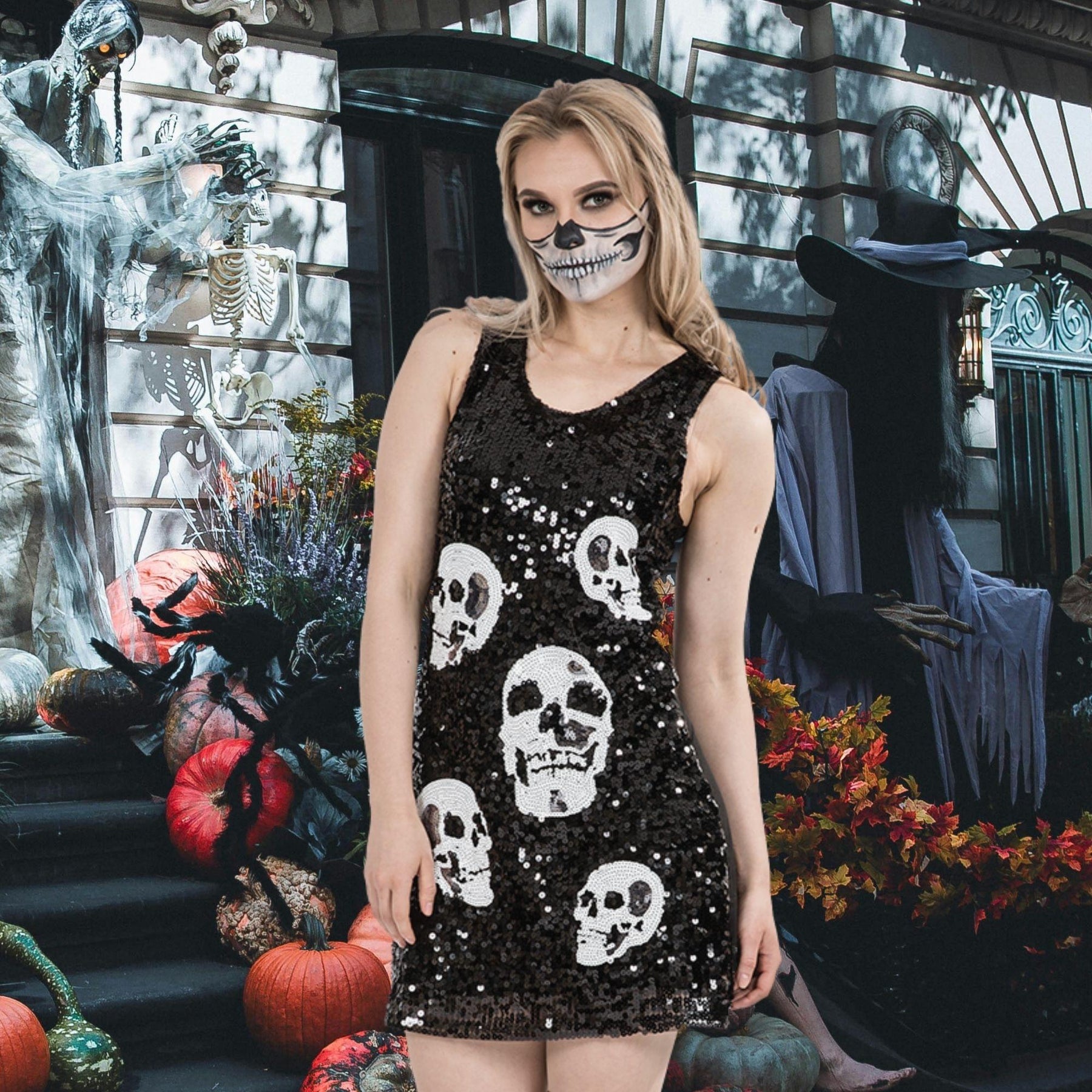 Skull Pattern Sequin Fashion Dress / Adult Costume