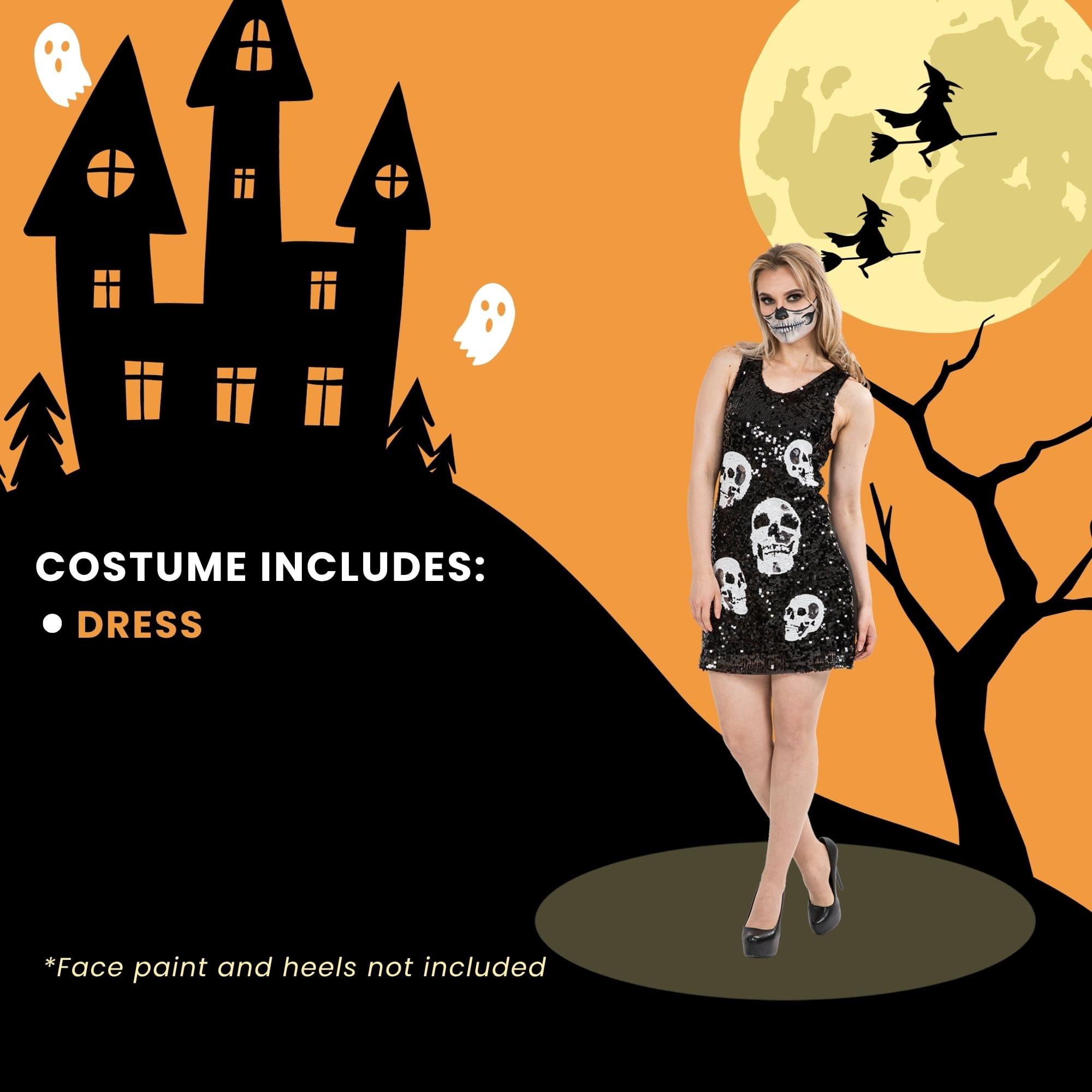 Skull Pattern Sequin Fashion Dress / Adult Costume