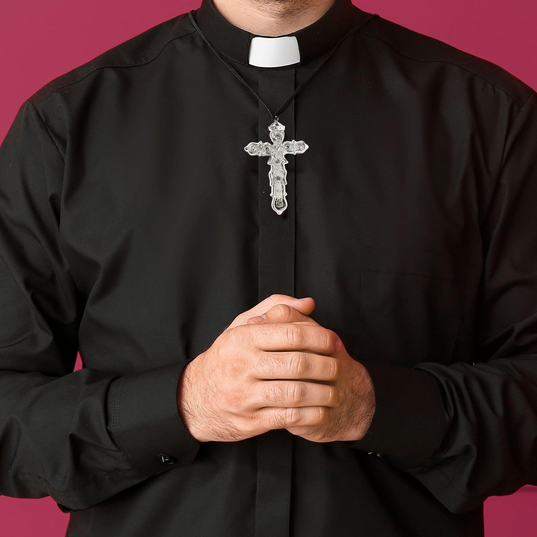 Silver Cross Necklace Costume Accessory