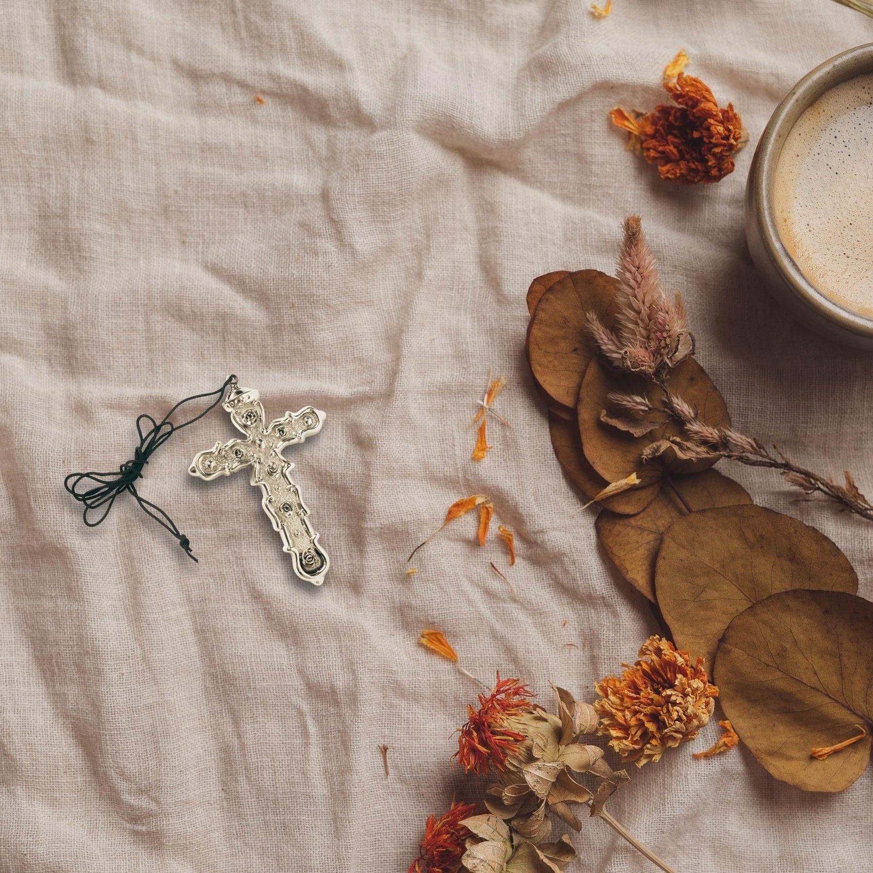 Silver Cross Necklace Costume Accessory