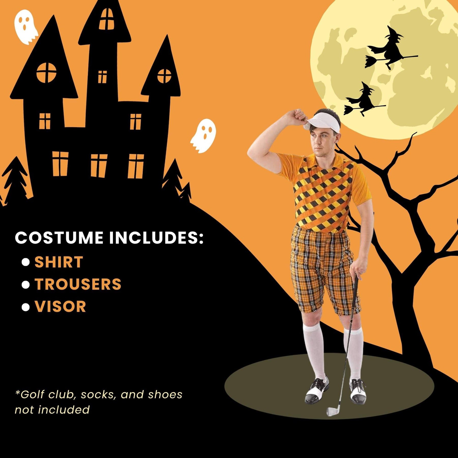 Male Golfer (orange & Black) Adult Costume