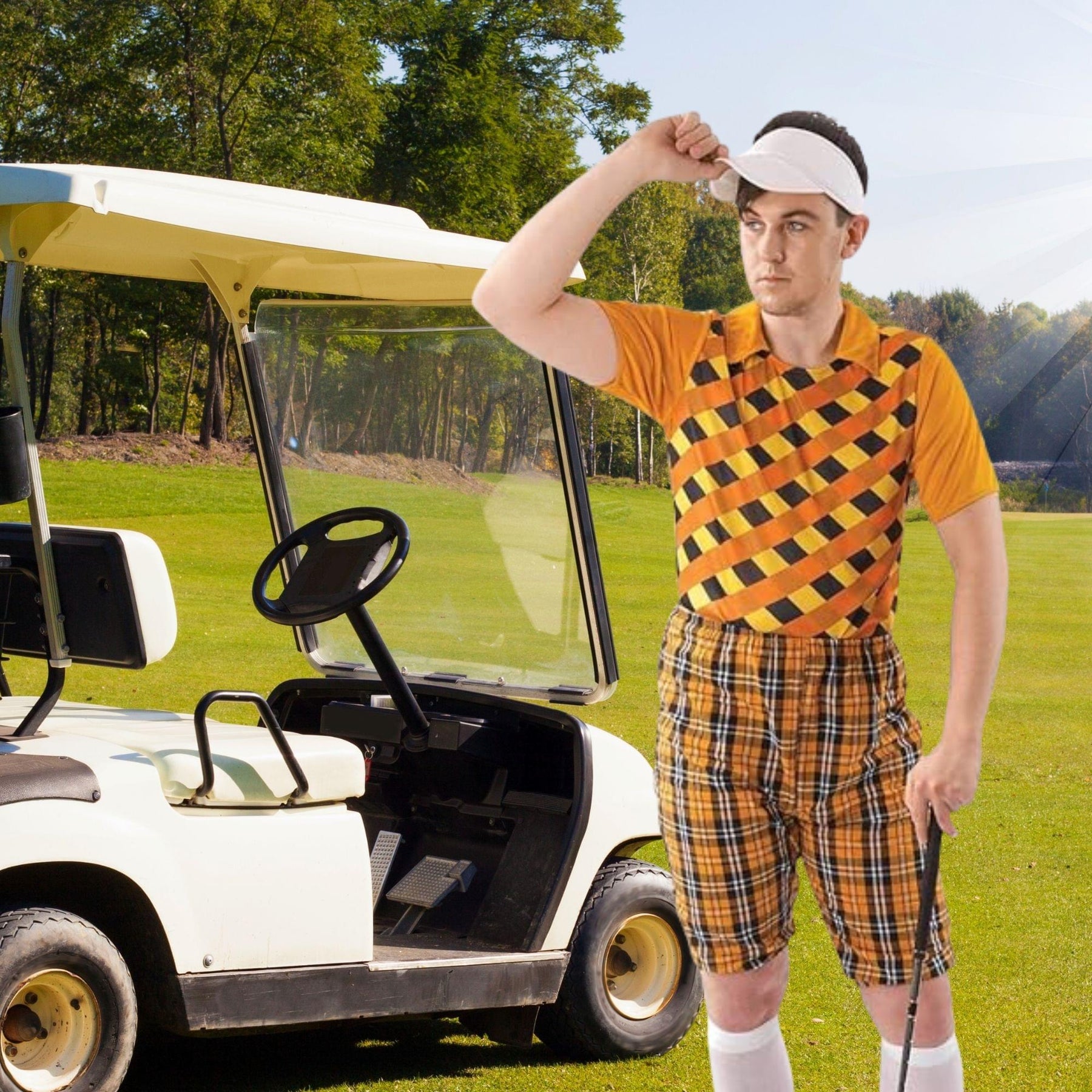 Male Golfer (orange & Black) Adult Costume