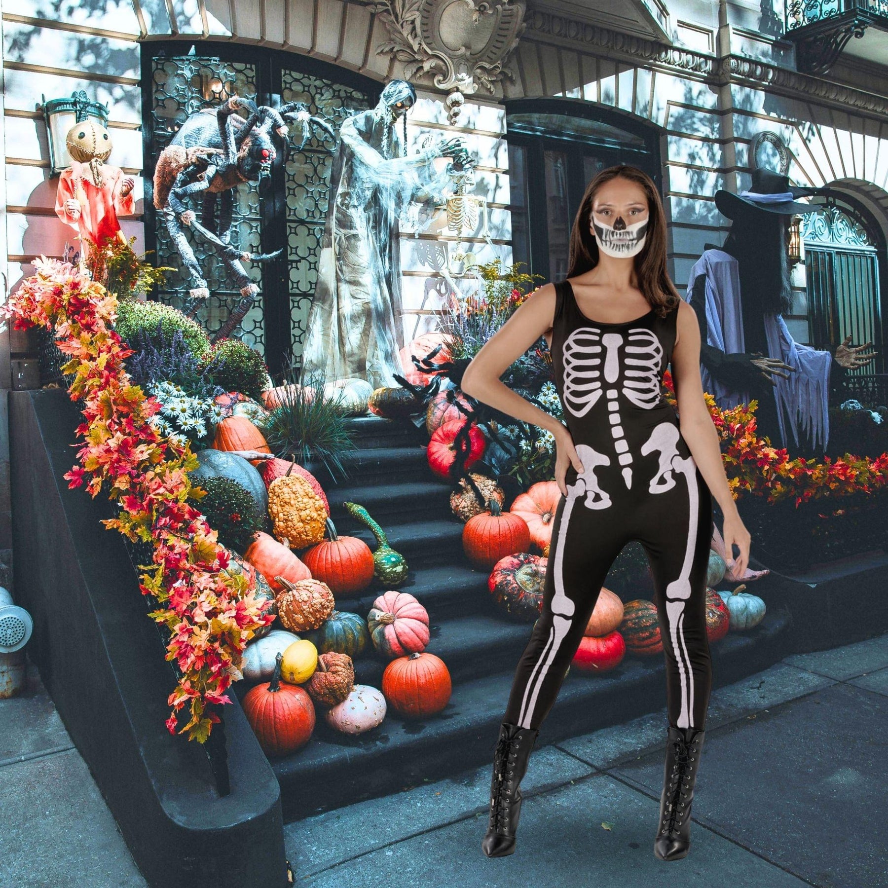 Skeleton Jumpsuit (black) Adult Costume