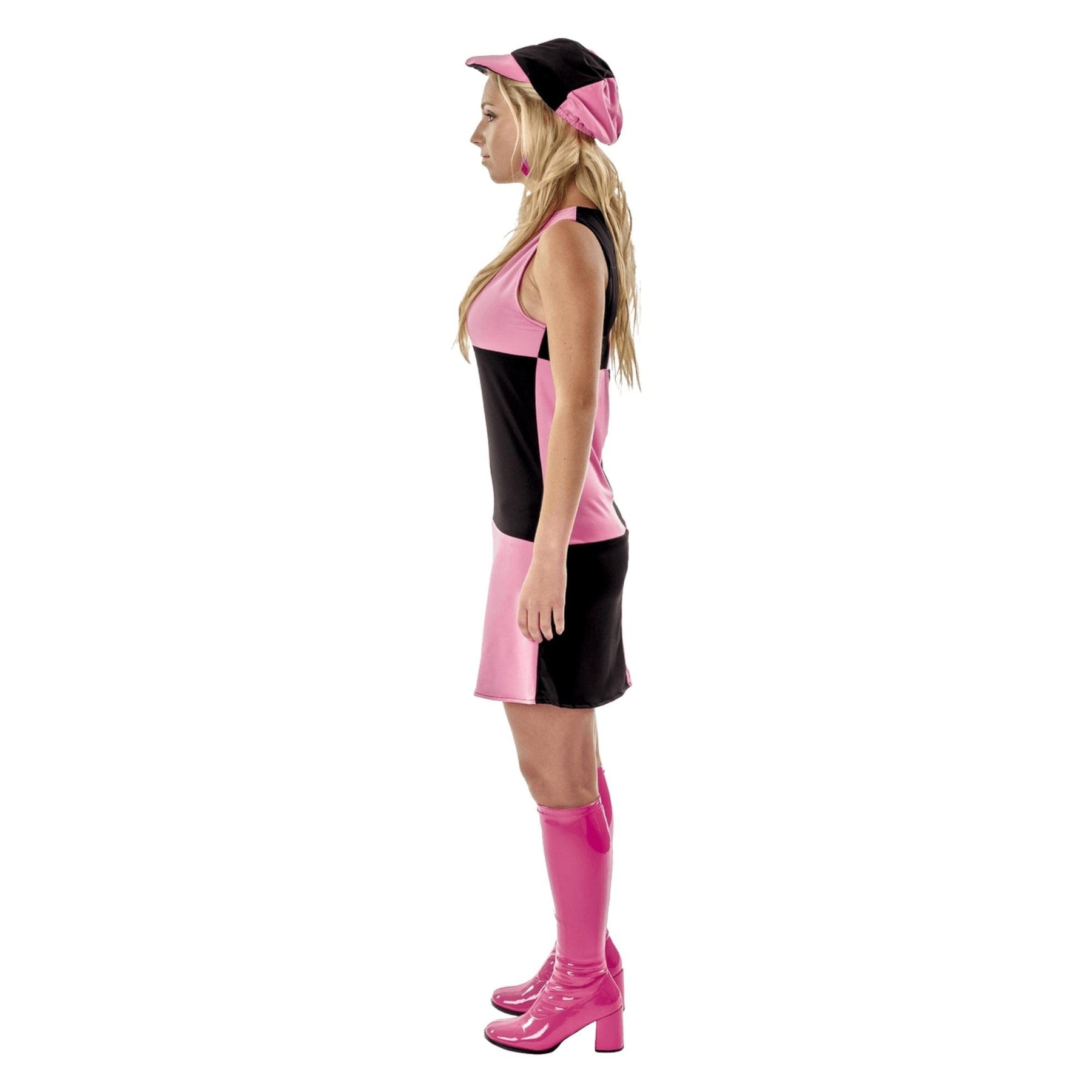 60s Black & Pink Chequered Dress Costume Accessory