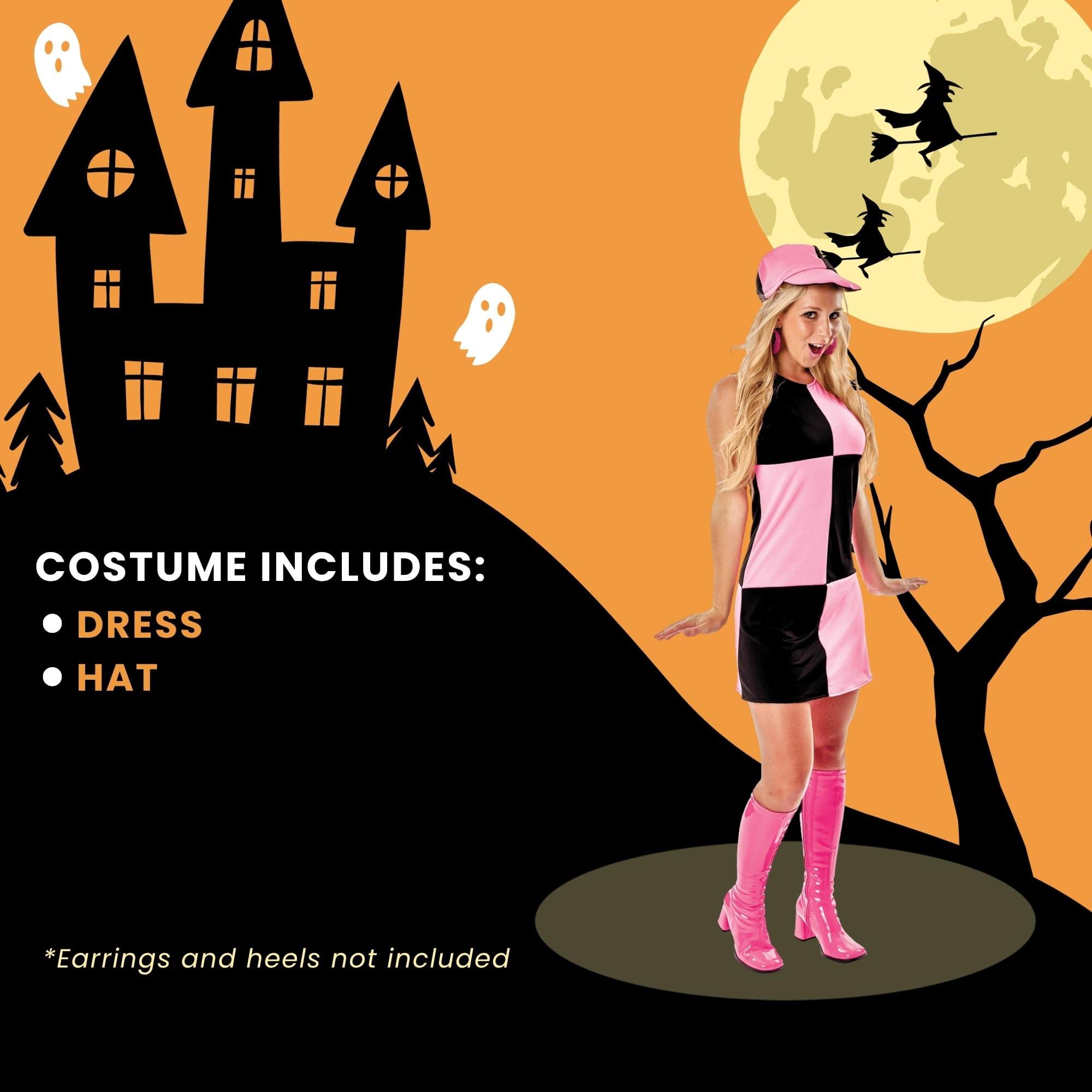 60s Black & Pink Chequered Dress Costume Accessory