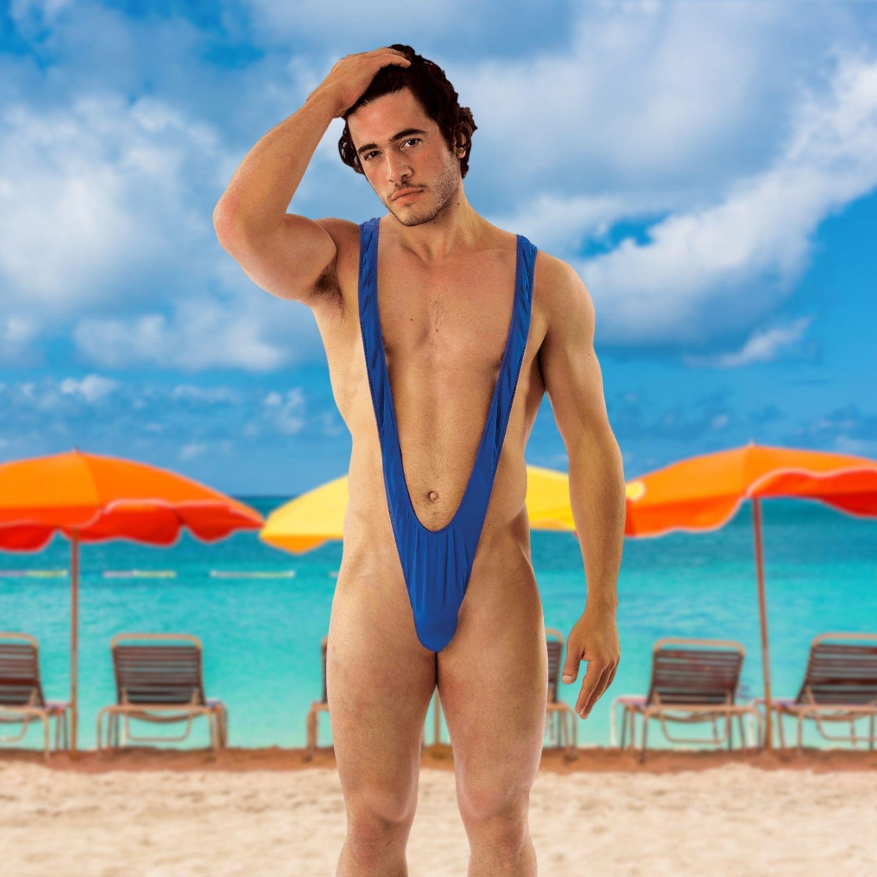 Borat Mankini Thong Swimsuit (blue) Adult Costume