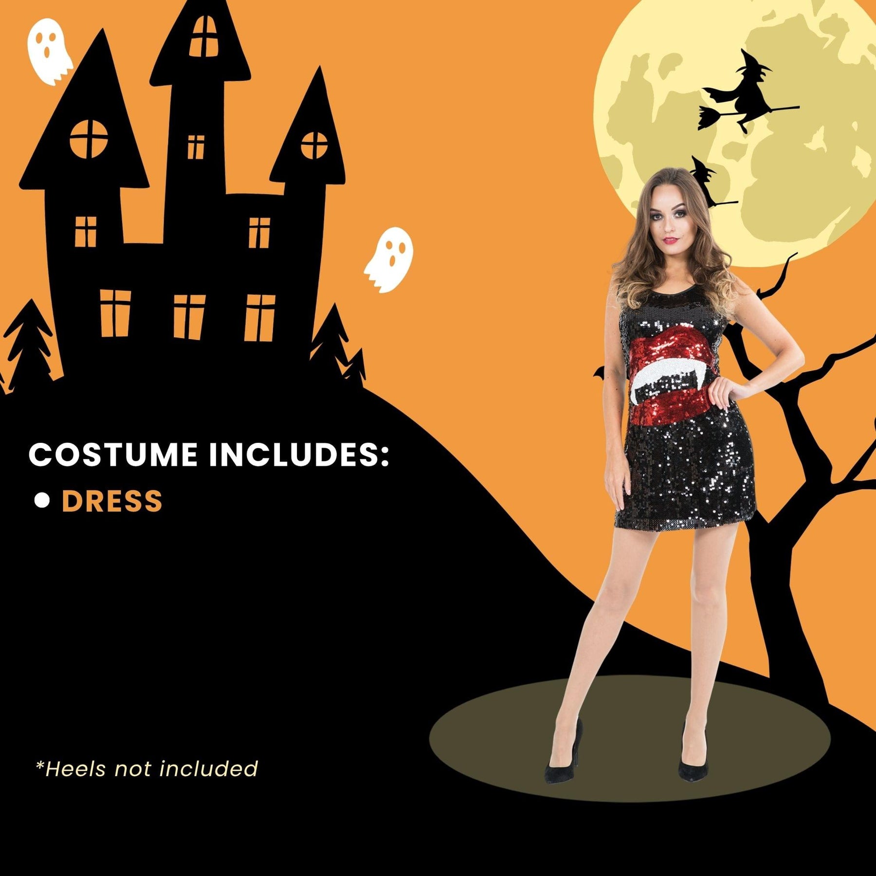 Sequin Vampire Fang Dress / Adult Costume