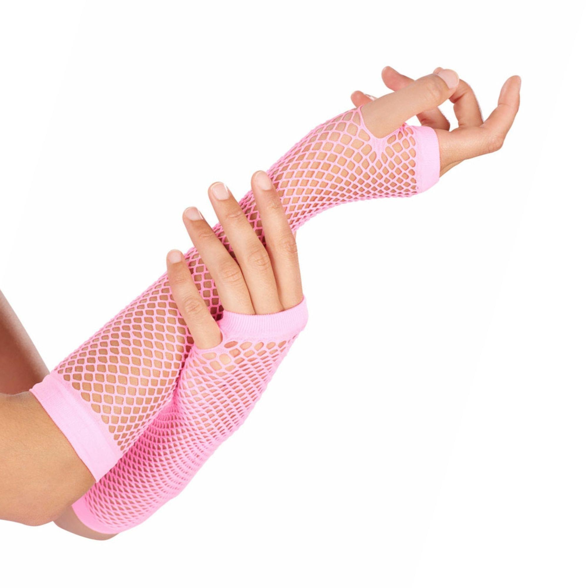 Neon Fishnet Gloves Pink Pink Costume Accessory