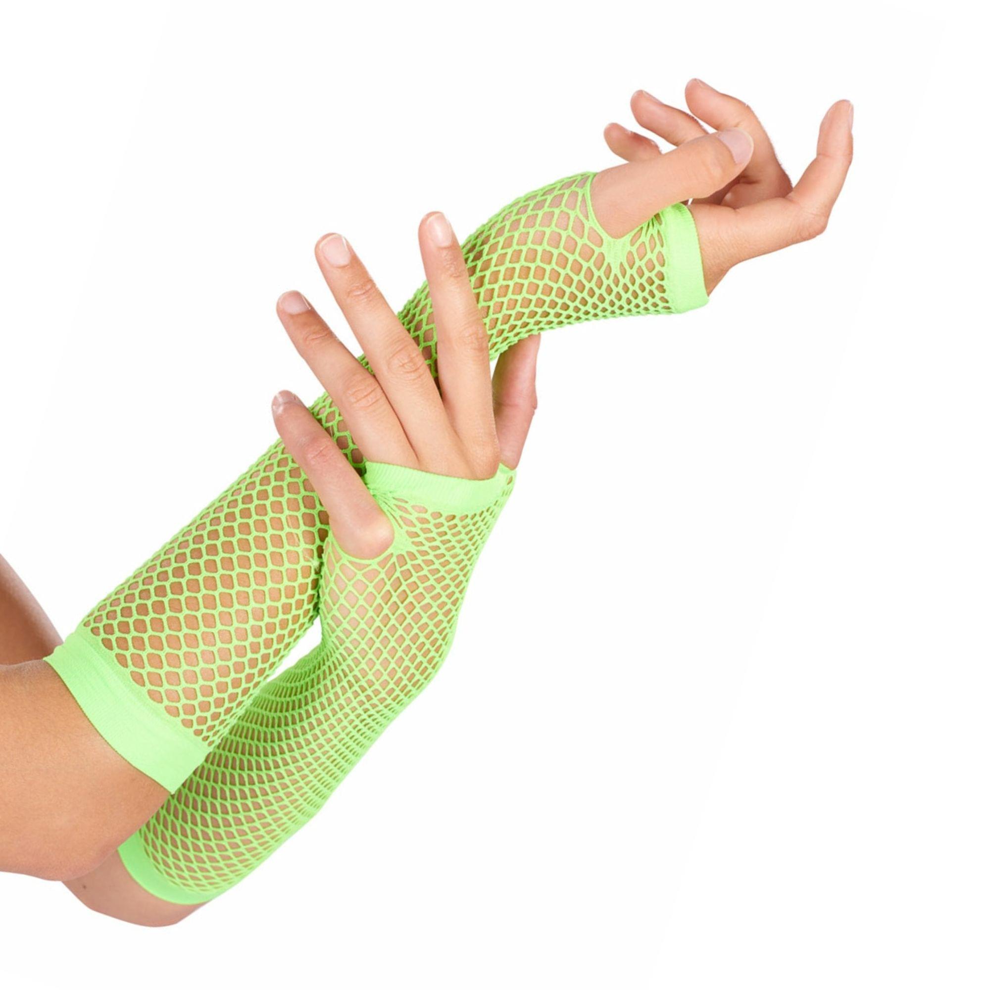 Neon Fishnet Gloves Green Green Costume Accessory
