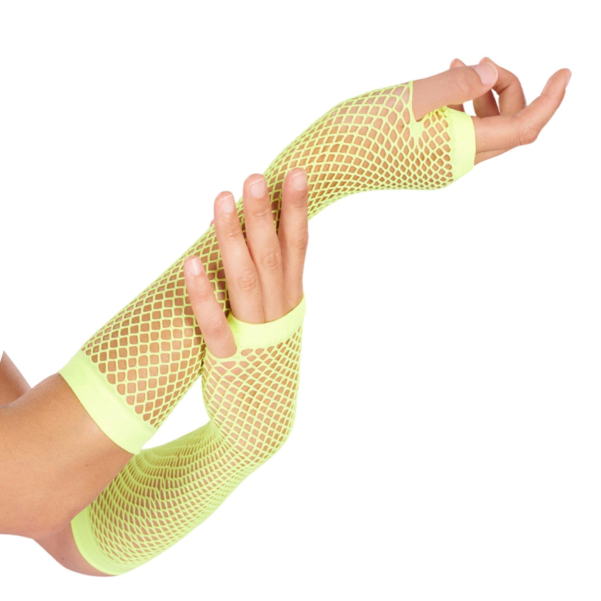 Neon Fishnet Gloves Yellow Yellow Costume Accessory