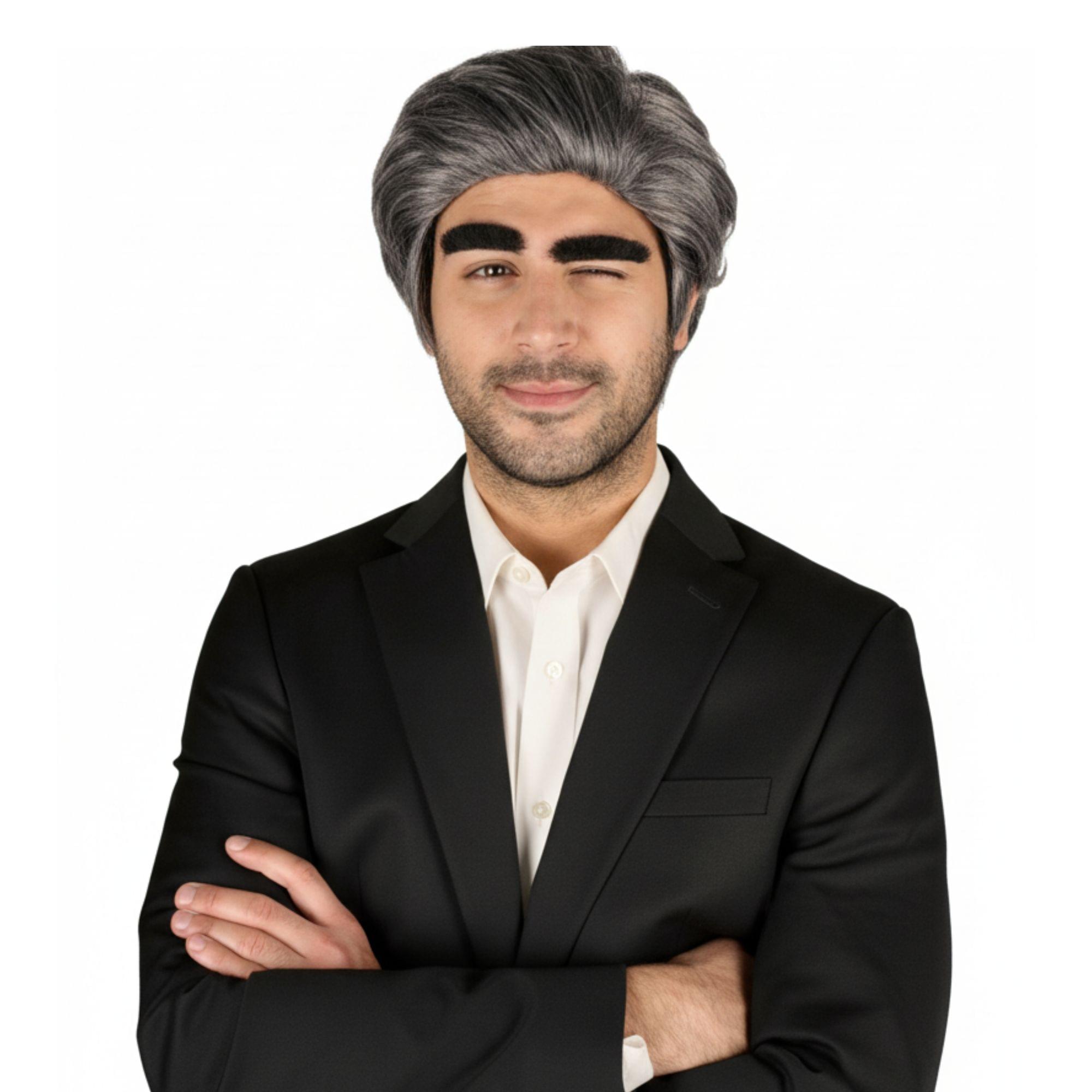 Johnny Wig & Eyebrows Grey Costume Accessory