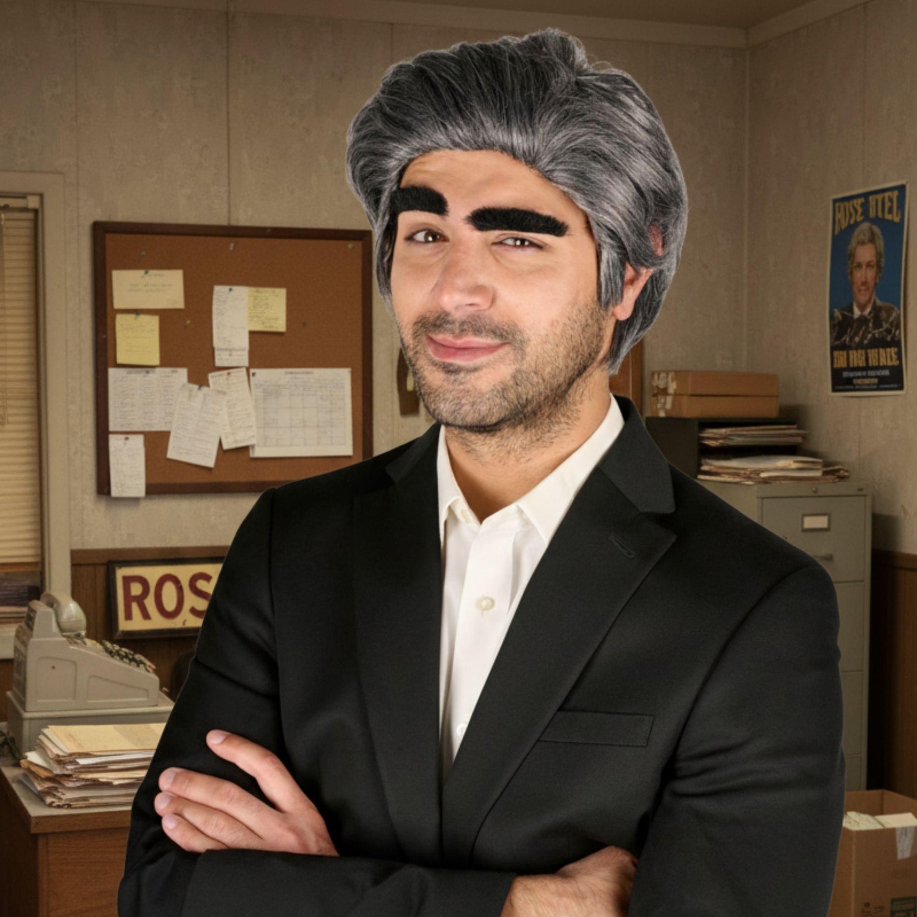 Johnny Wig & Eyebrows Grey Costume Accessory