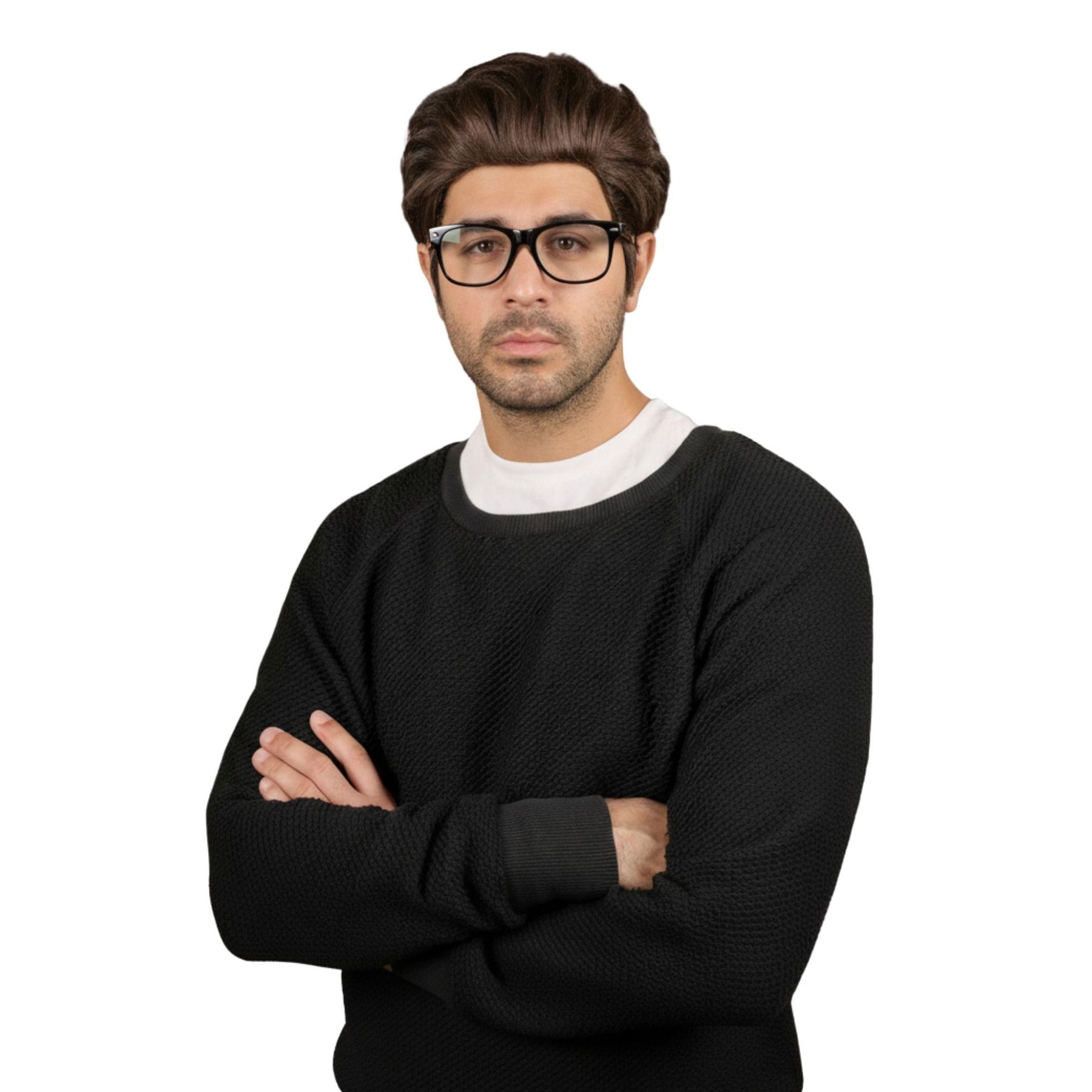 David Wig & Glasses Black Costume Accessory