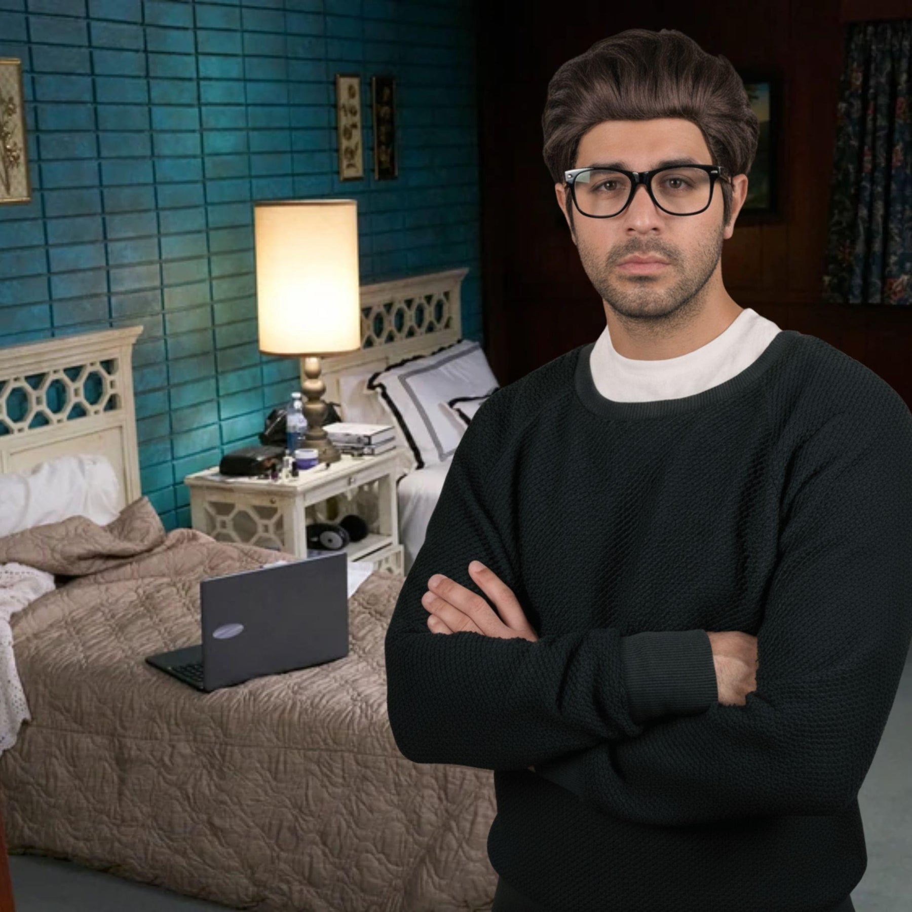 David Wig & Glasses Black Costume Accessory