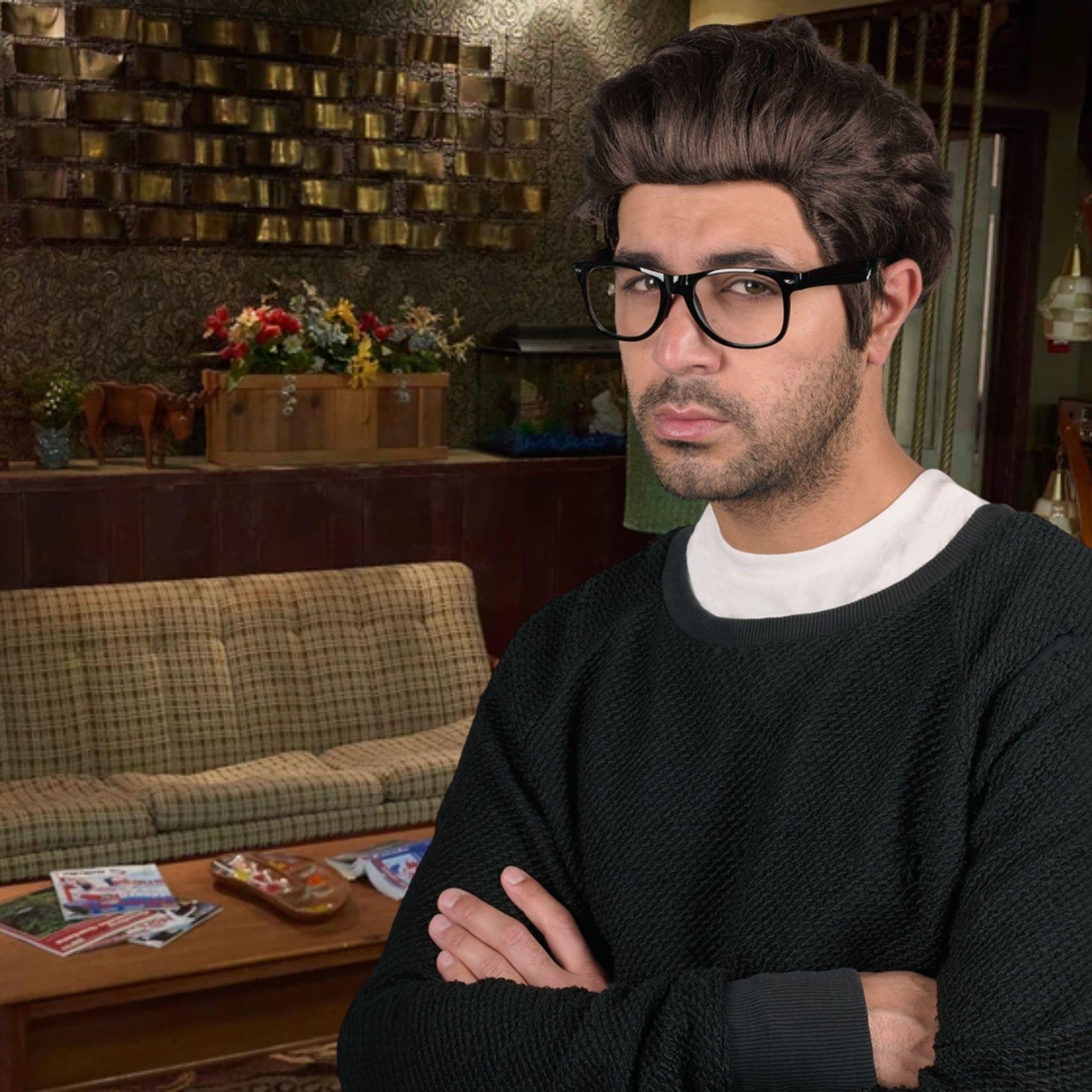 David Wig & Glasses Black Costume Accessory