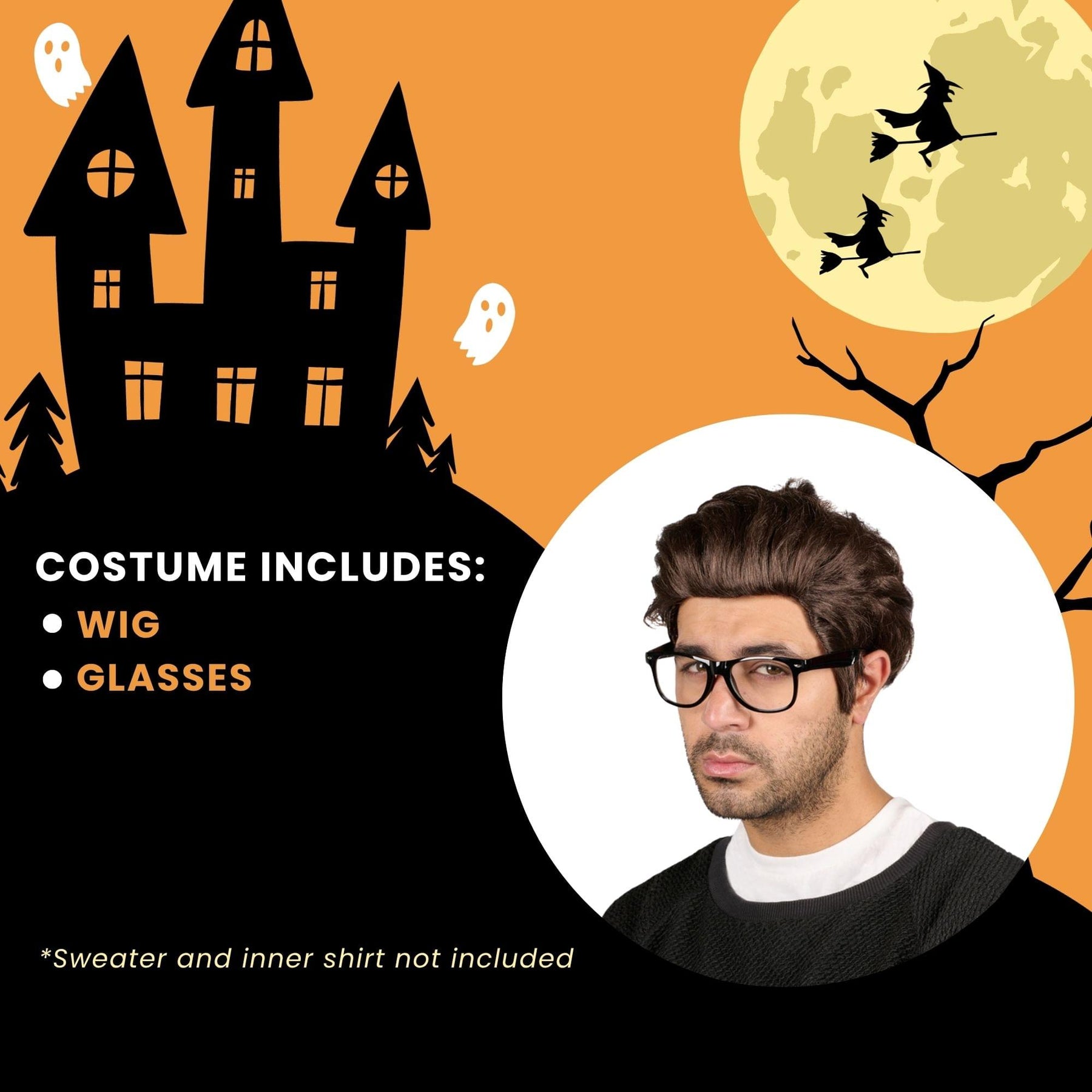 David Wig & Glasses Black Costume Accessory